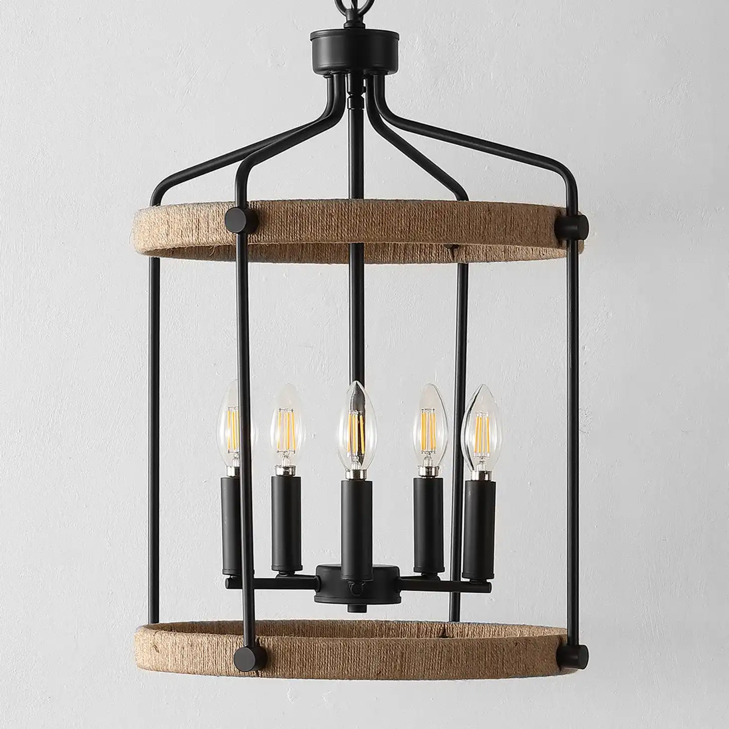 Dwyer Five-Light Pendant in Black / Brown, detail view