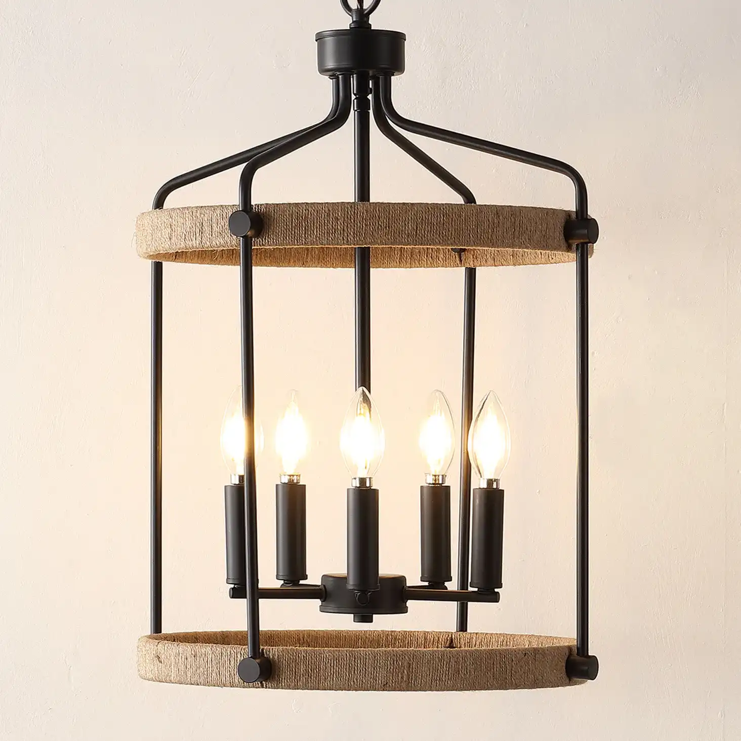 Dwyer Five-Light Pendant in Black / Brown in a styled room
