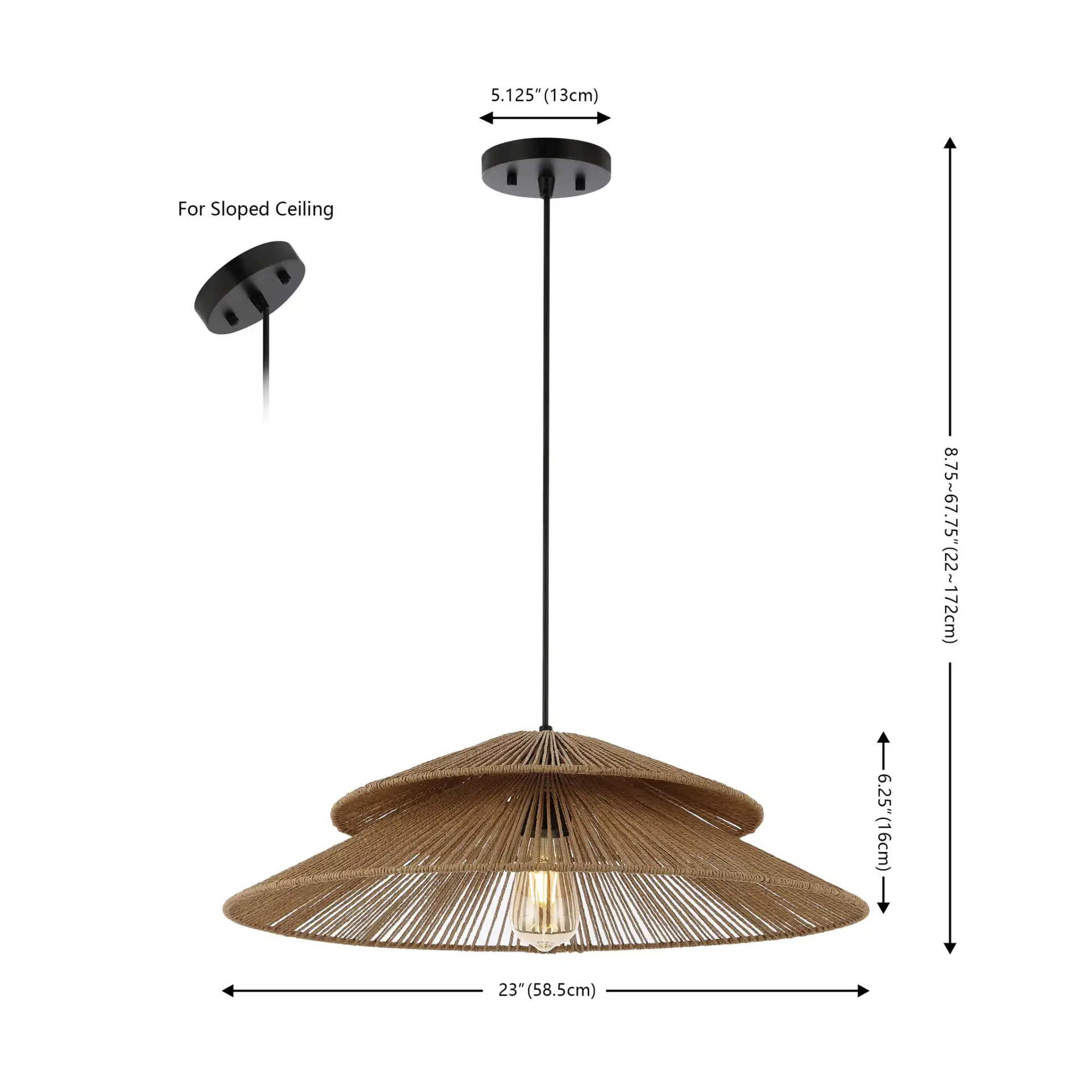 Brunia Pendant in Natural / Black, detail view