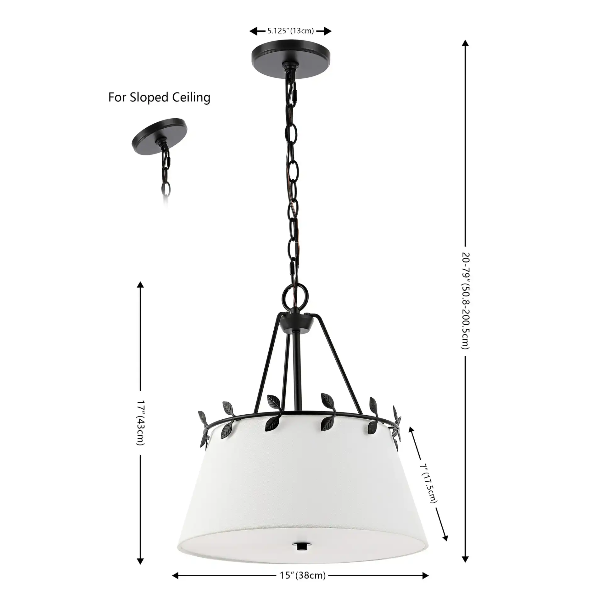 Samora Three-Light Pendant in White / Black, detail view