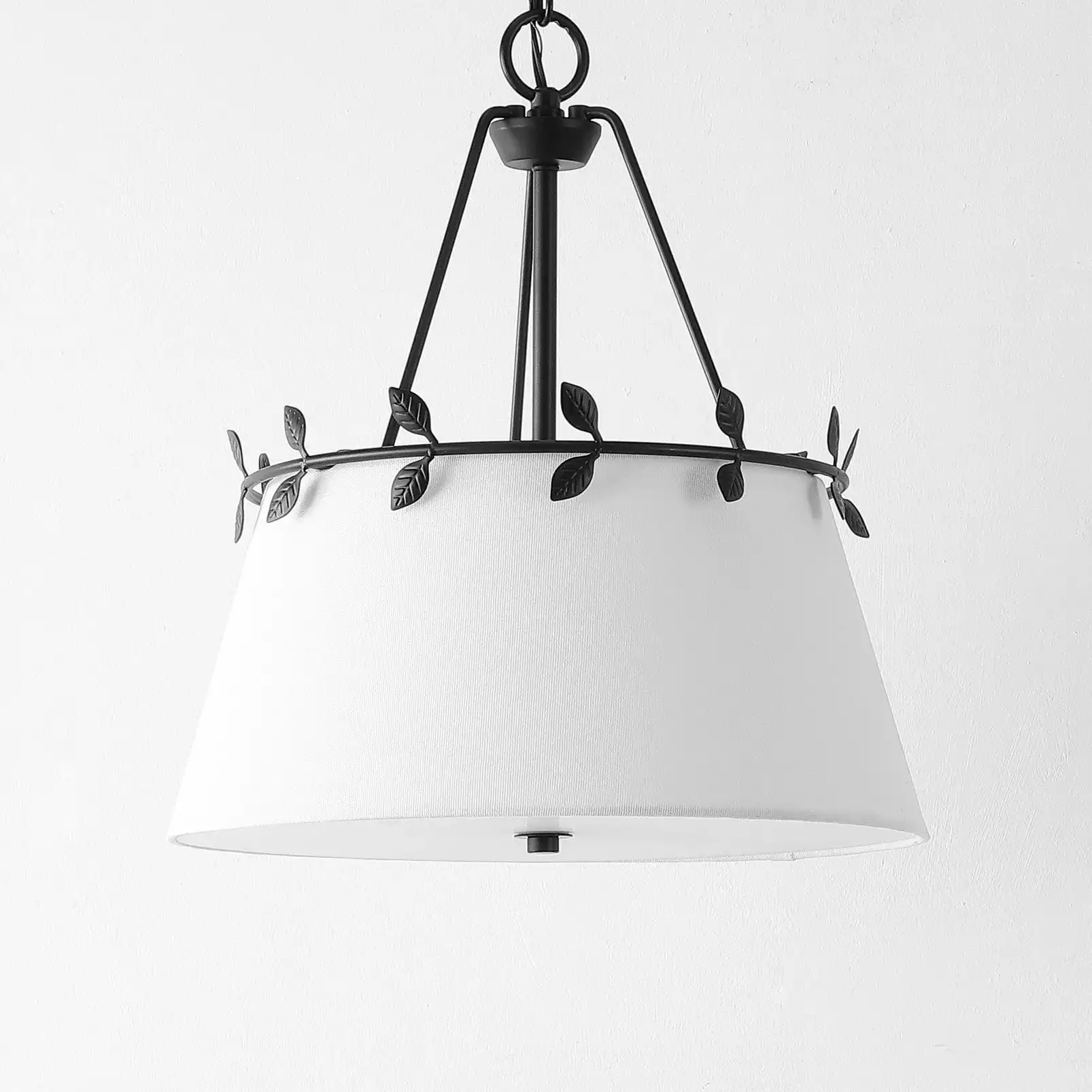 Samora Three-Light Pendant in White / Black, detail view