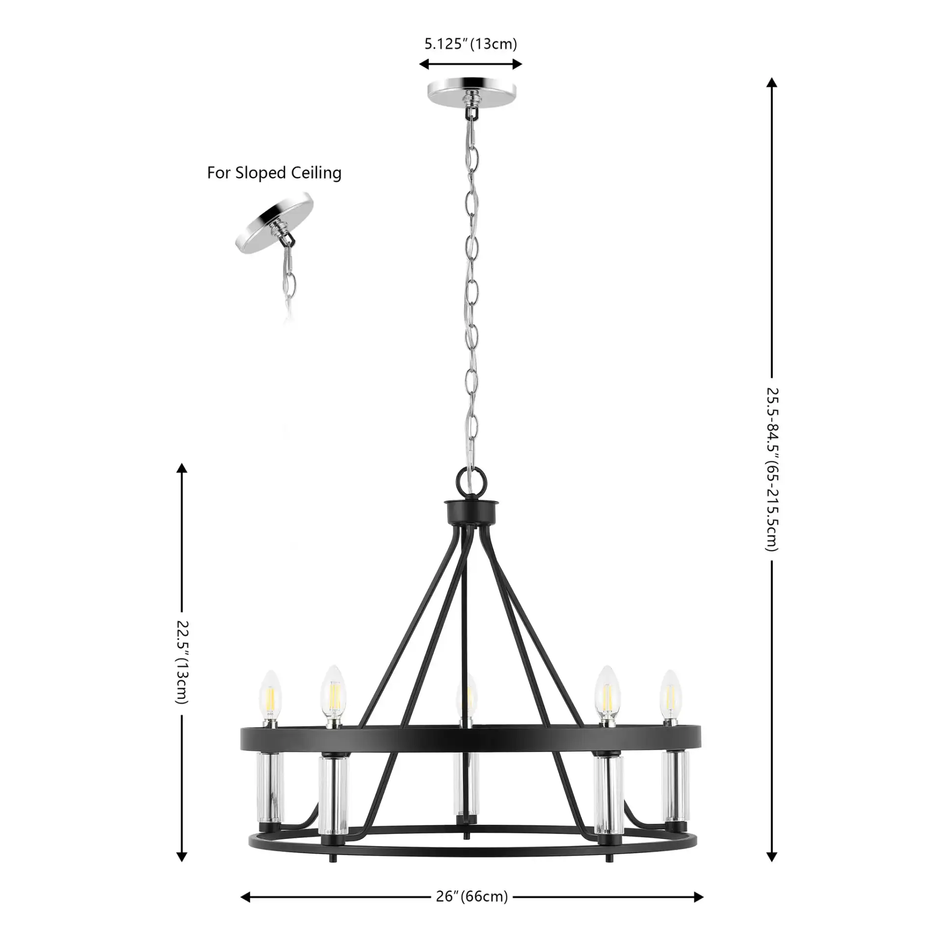 Trenton Five-Light Pendant in Black / Chrome, detail view