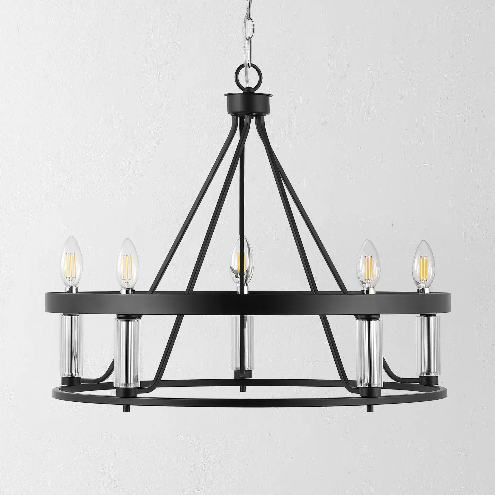 Trenton Five-Light Pendant in Black / Chrome, detail view