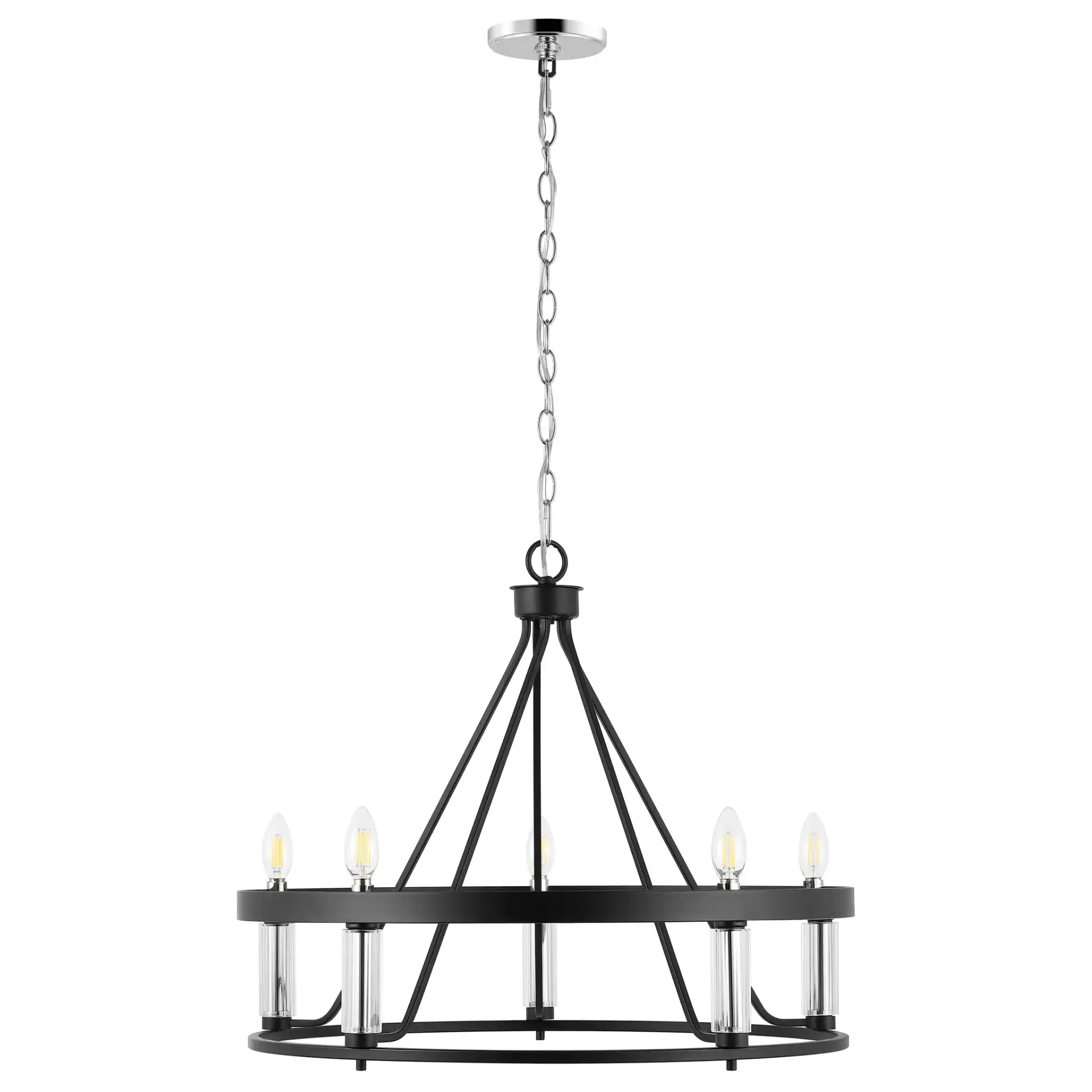 Trenton Five-Light Pendant in Black / Chrome, detail view