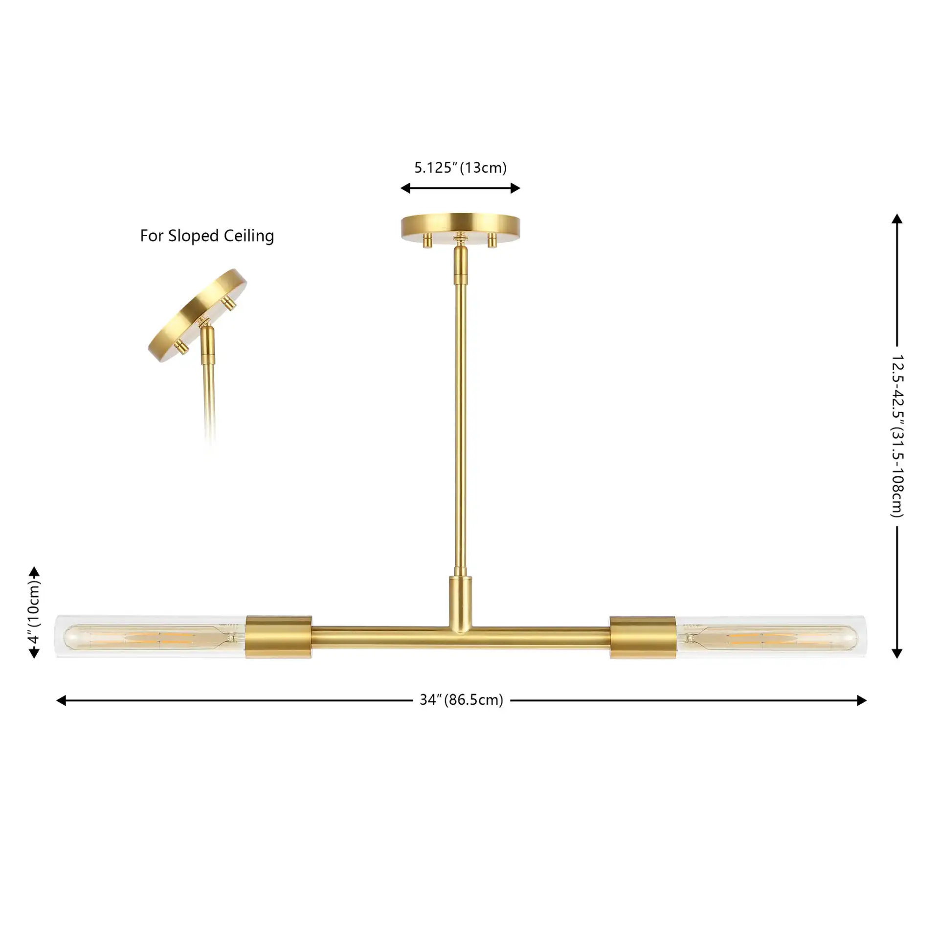 Vasei Two-Light Pendant in Brass / Clear, detail view