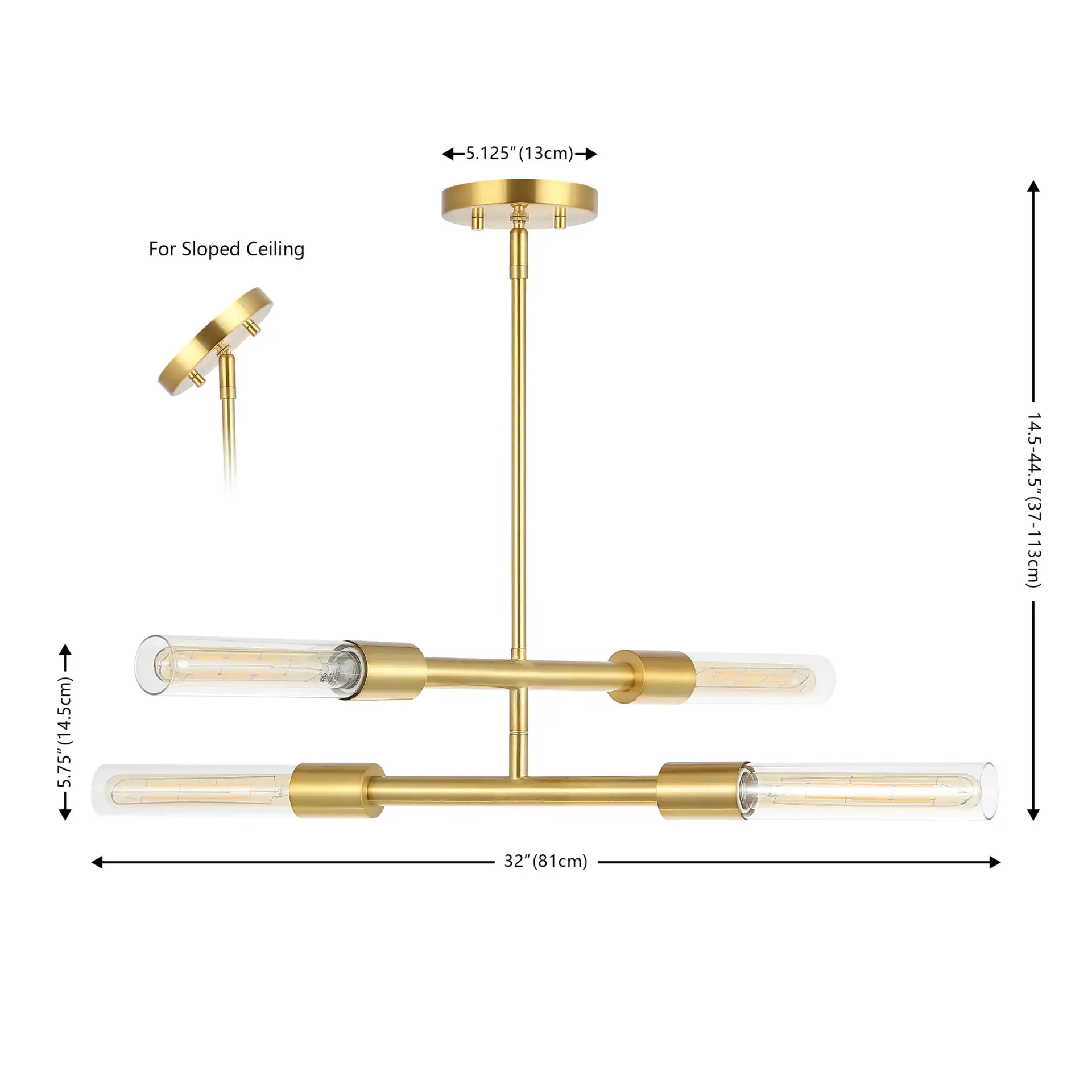 Cronos Four-Light Pendant in Brass / Clear, detail view