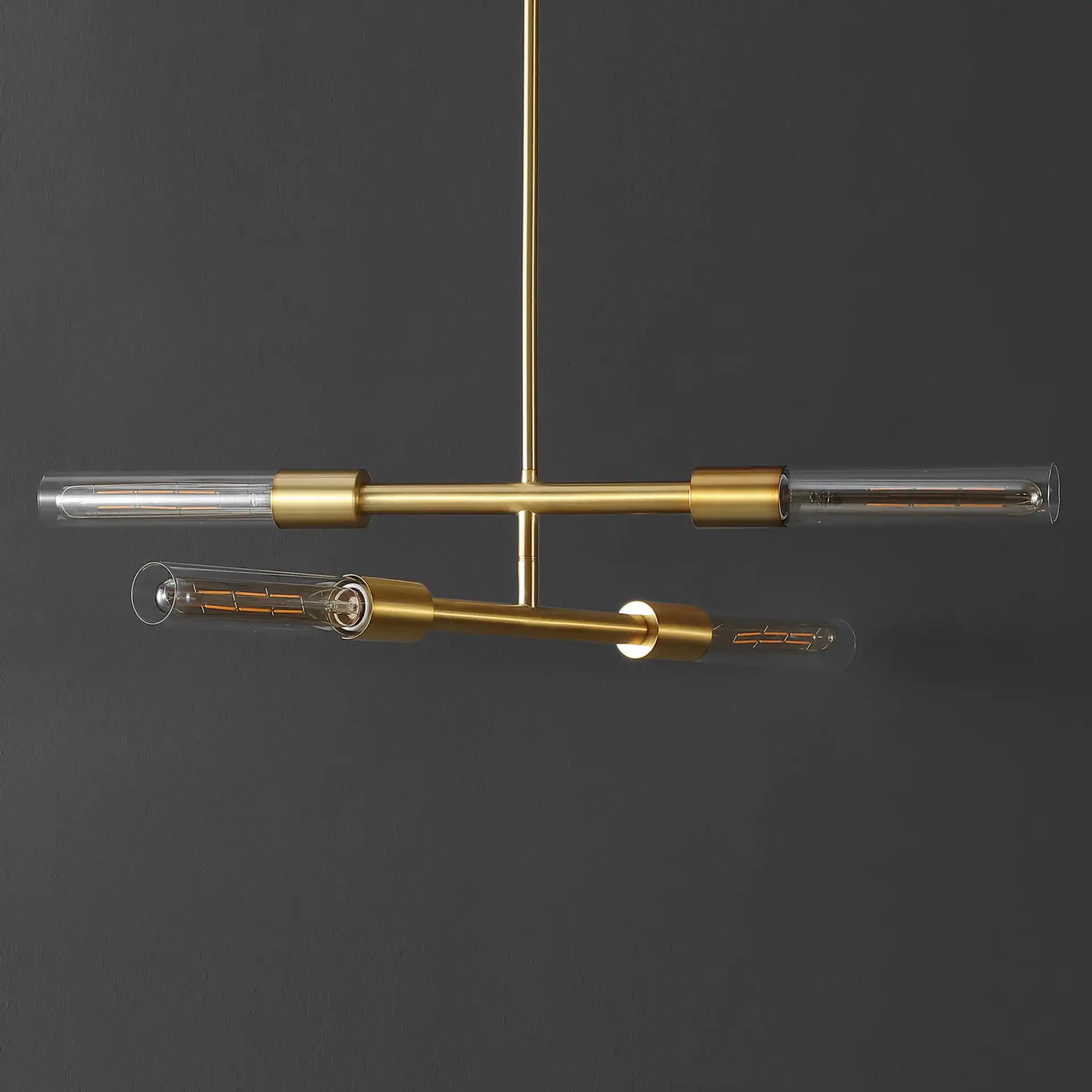 Cronos Four-Light Pendant in Brass / Clear, detail view