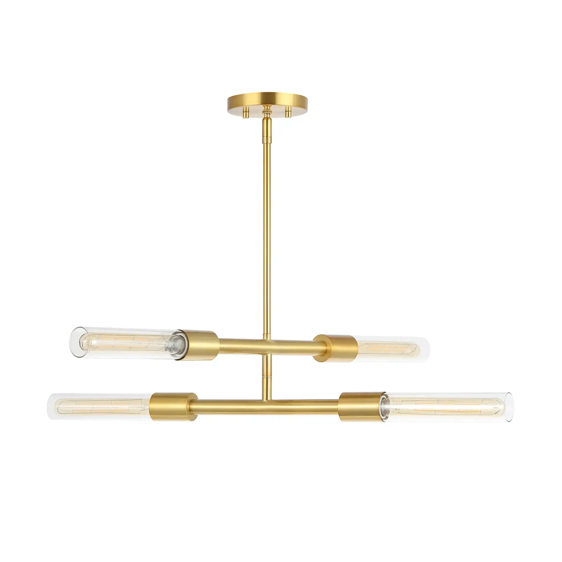 Cronos Four-Light Pendant in Brass / Clear, detail view