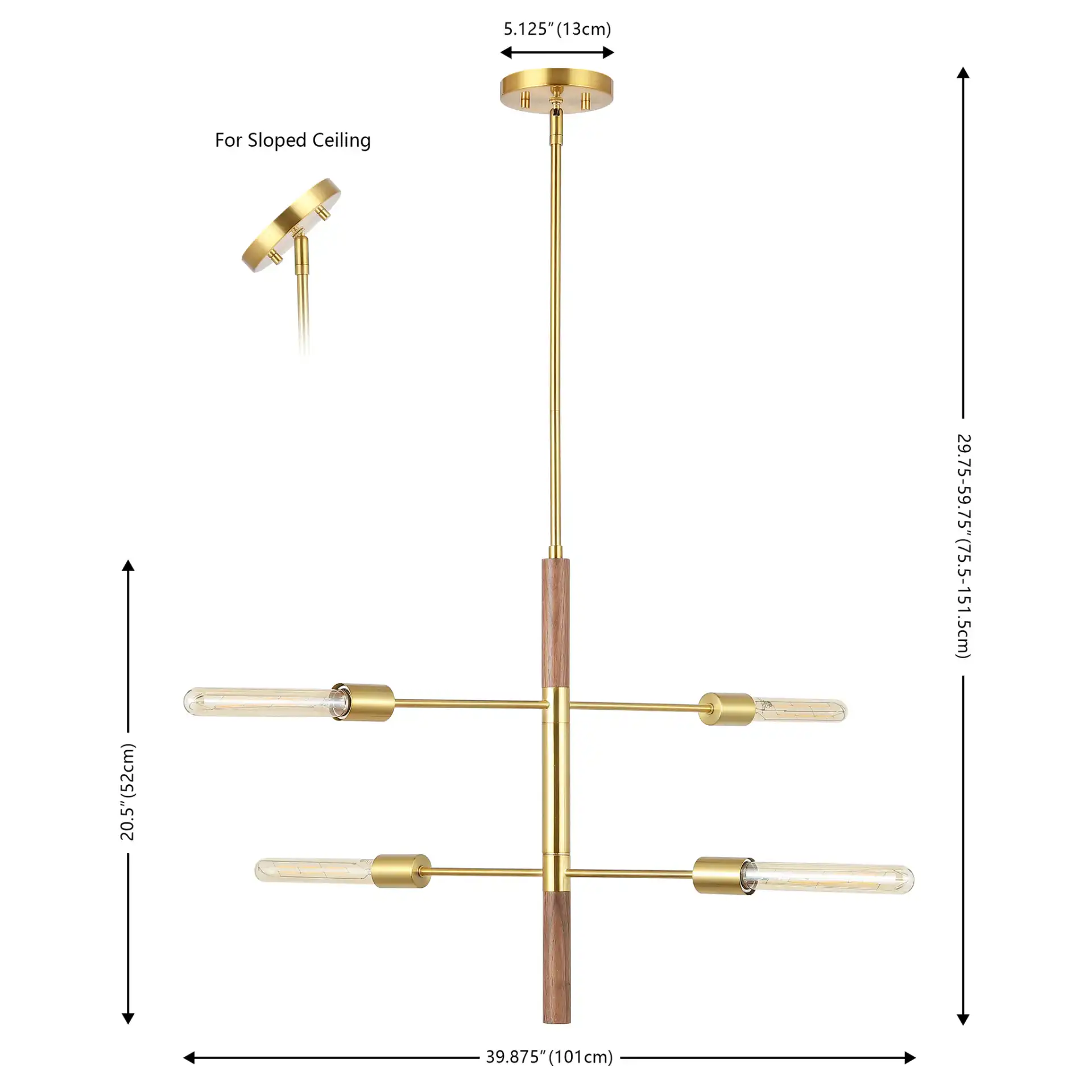 Viceroy Four-Light Pendant in Brass / Walnut, detail view