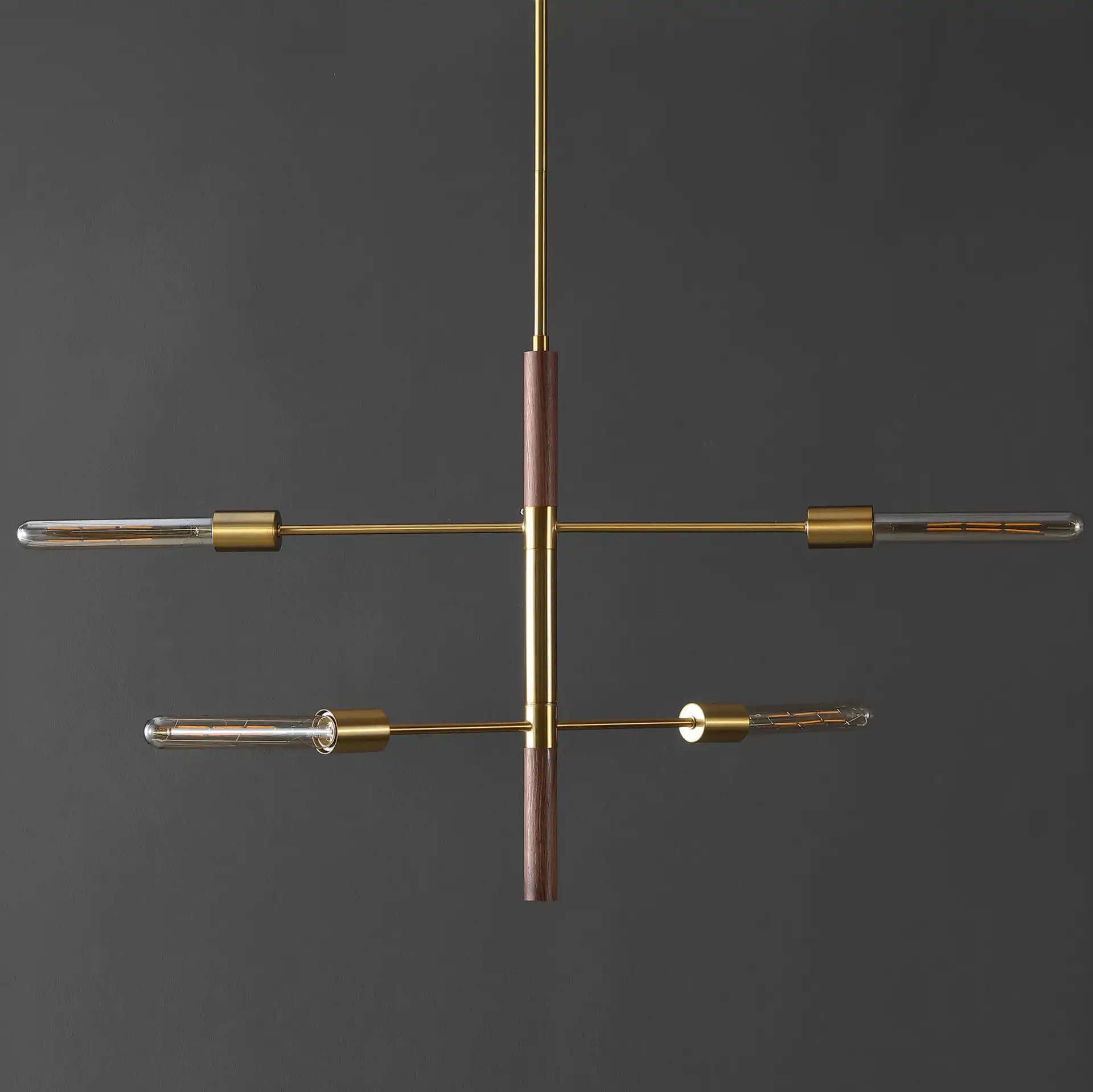 Viceroy Four-Light Pendant in Brass / Walnut, detail view