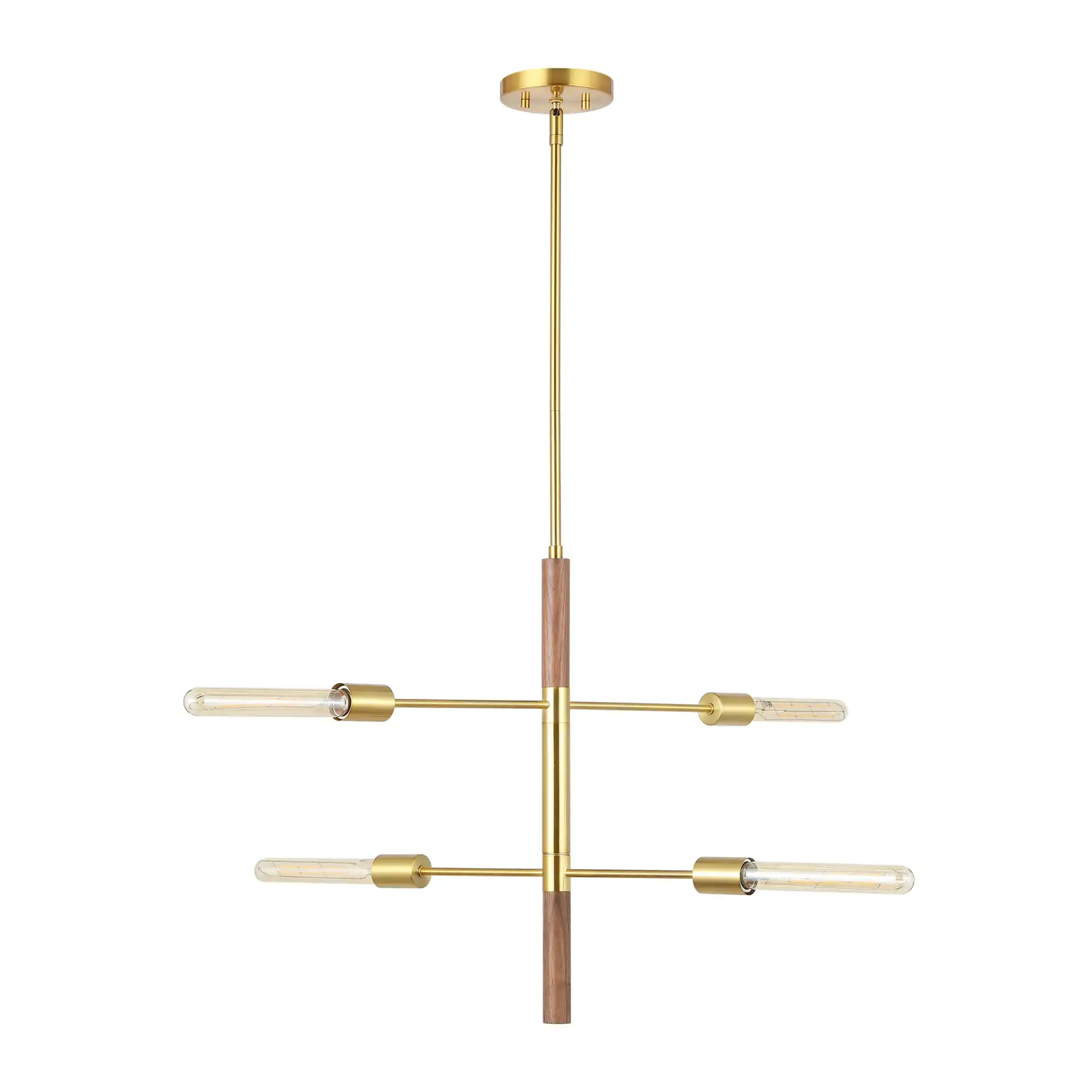 Viceroy Four-Light Pendant in Brass / Walnut, detail view