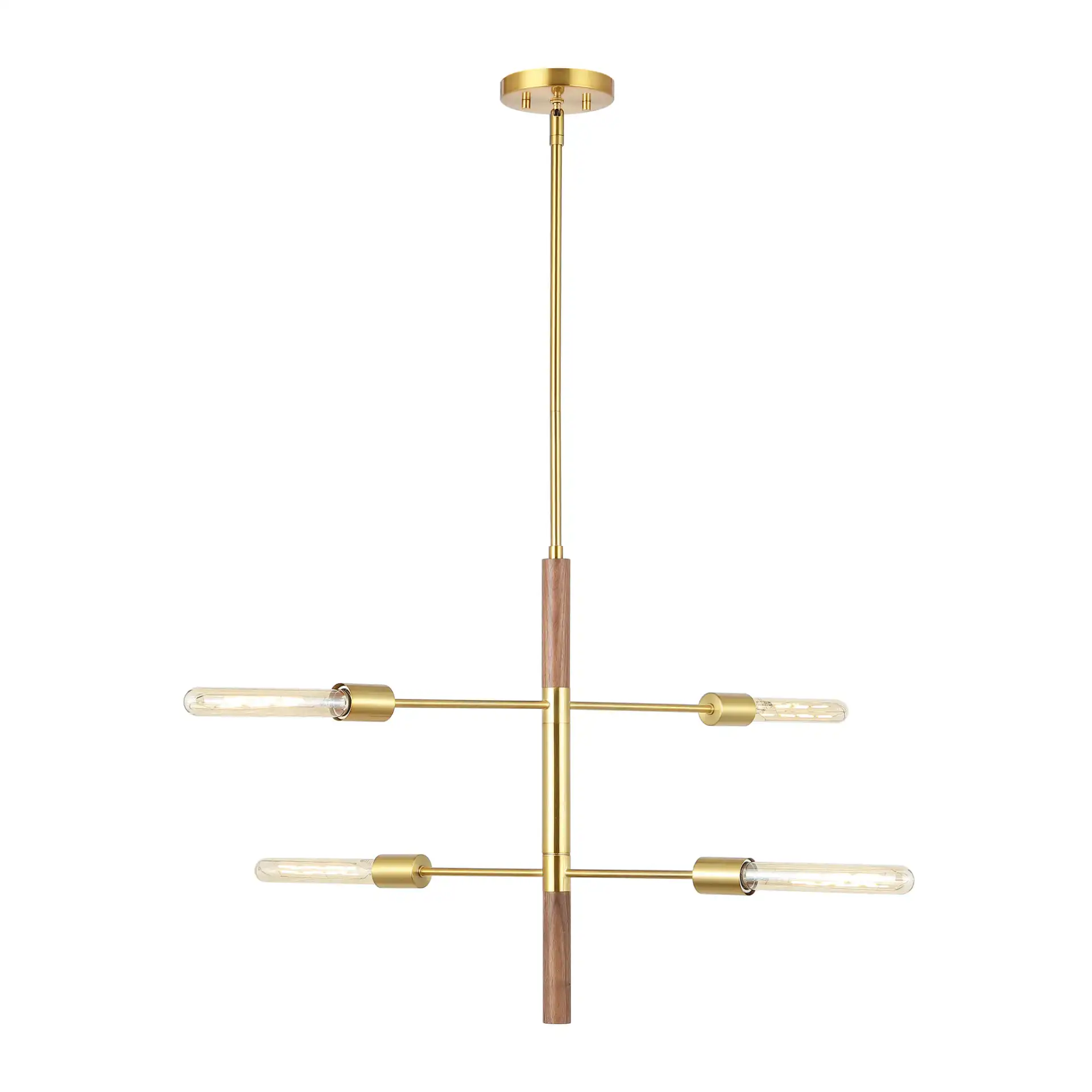 Viceroy Four-Light Pendant in Brass / Walnut