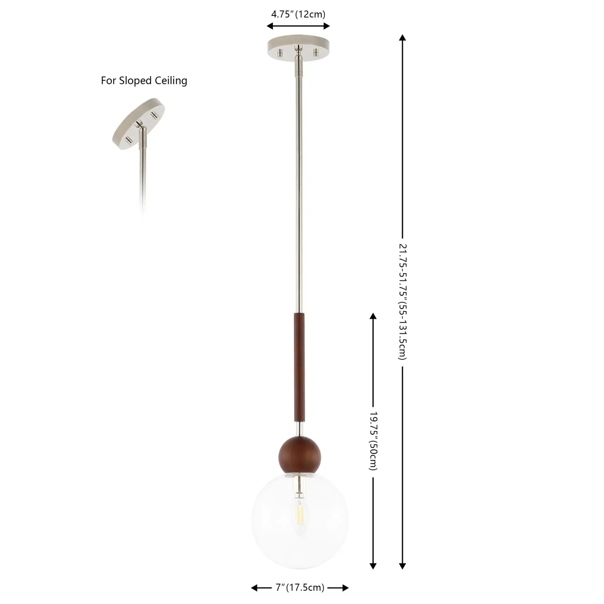 Roxora Pendant in Dark Walnut / Nickel, detail view