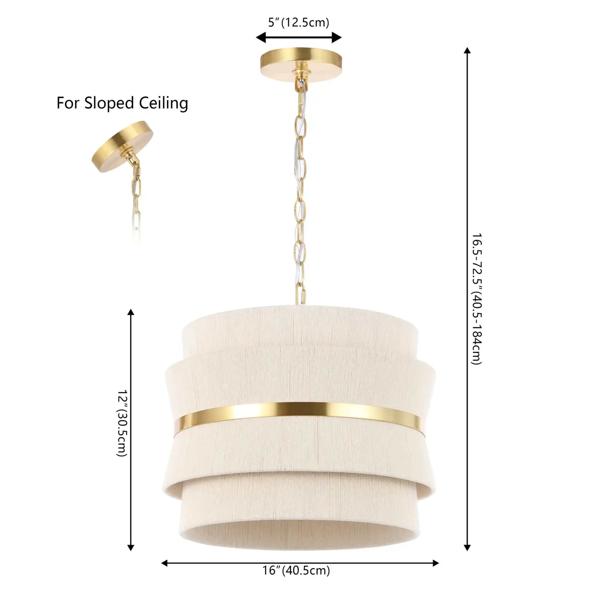 Willa Three-Light Pendant in Bleached Natural / Brass, detail view