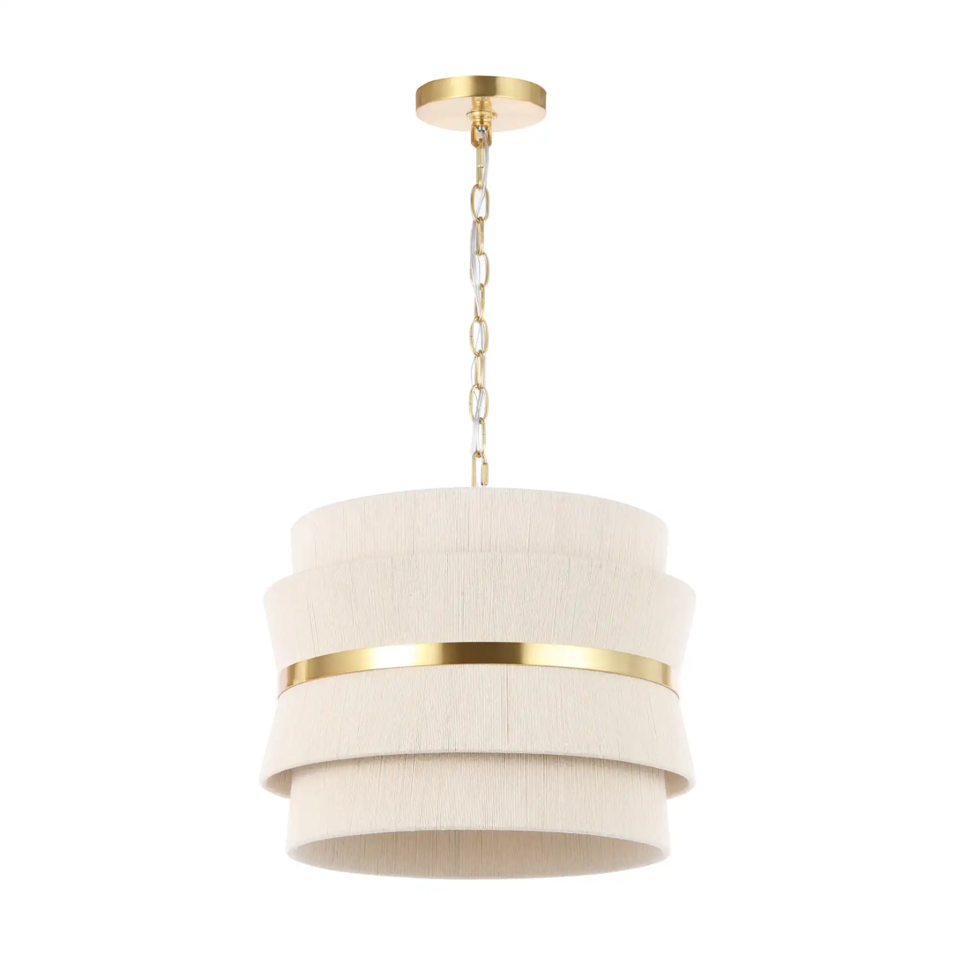 Willa Three-Light Pendant in Bleached Natural / Brass, detail view