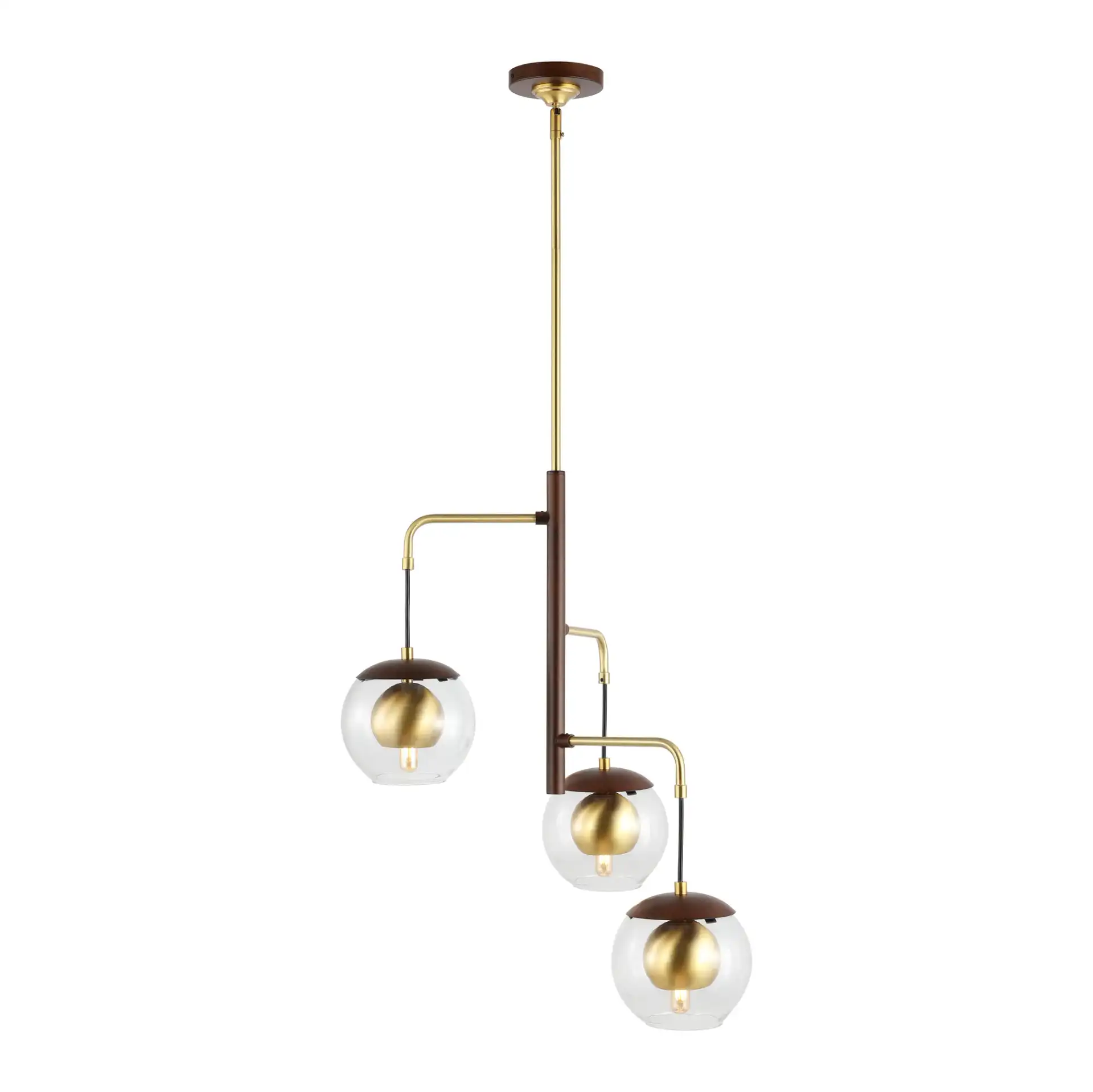 Vylora Three-Light Pendant in Dark Walnut / Brass