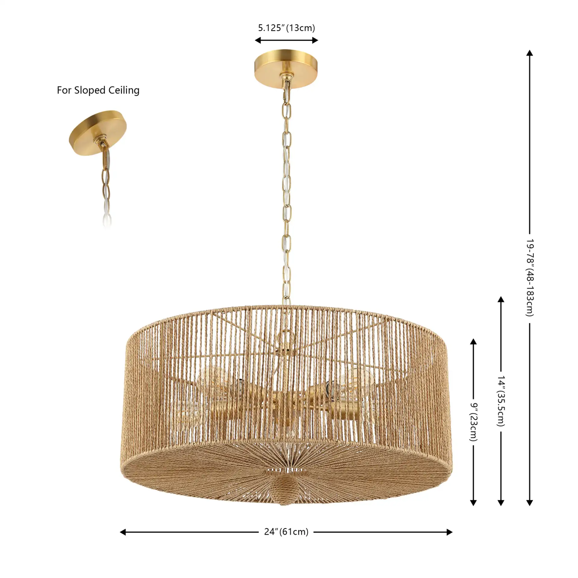 Mamba Five-Light Pendant in Natural / Gold, detail view