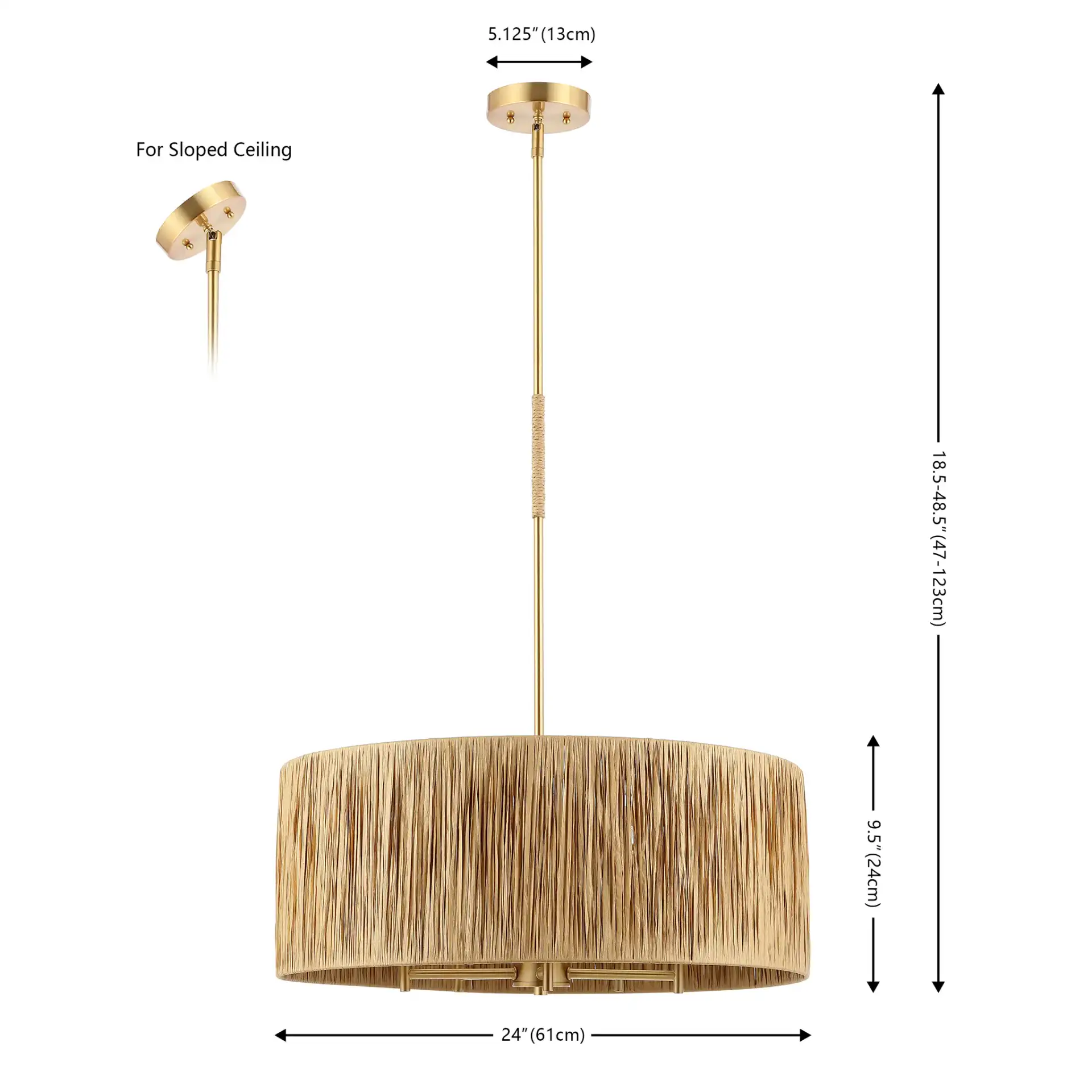 Colessa Five-Light Pendant in Natural / Gold, detail view