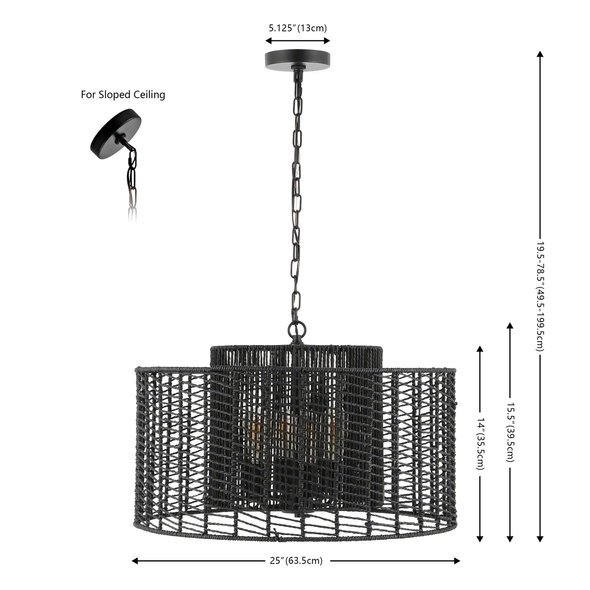 Brynora Four-Light Pendant in Black, detail view