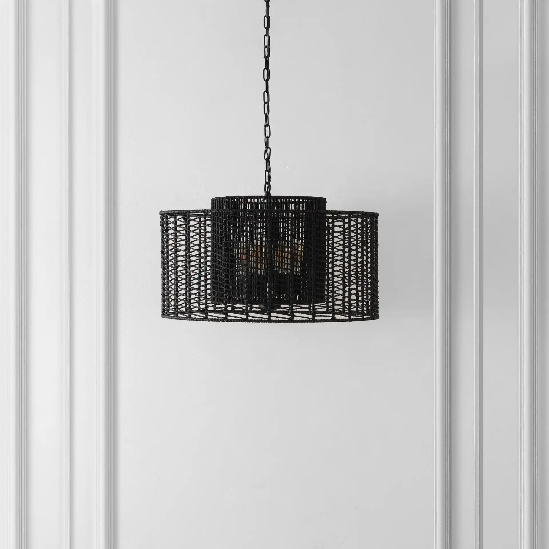 Brynora Four-Light Pendant in Black in a styled room