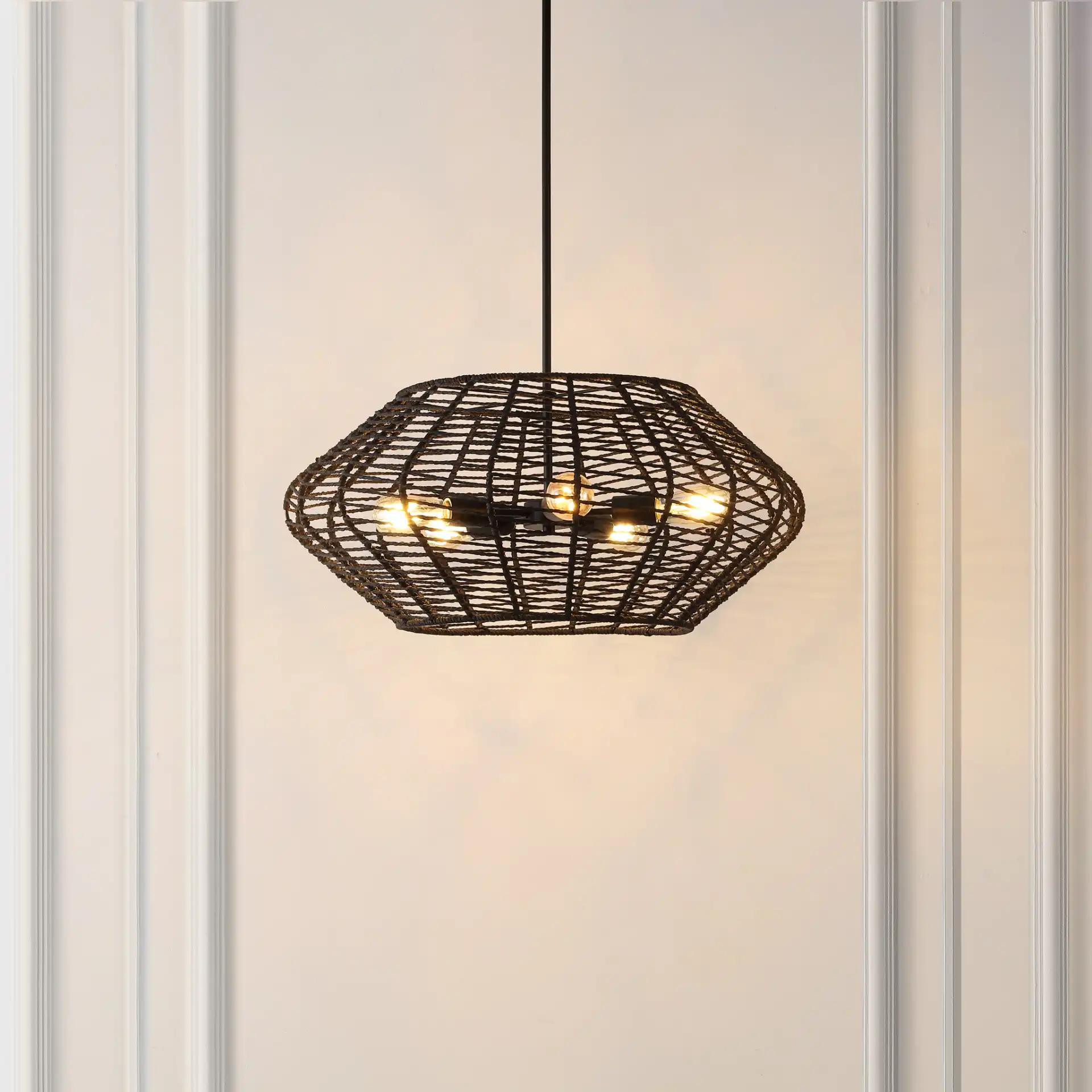 Briza Five-Light Pendant in Black in a styled room