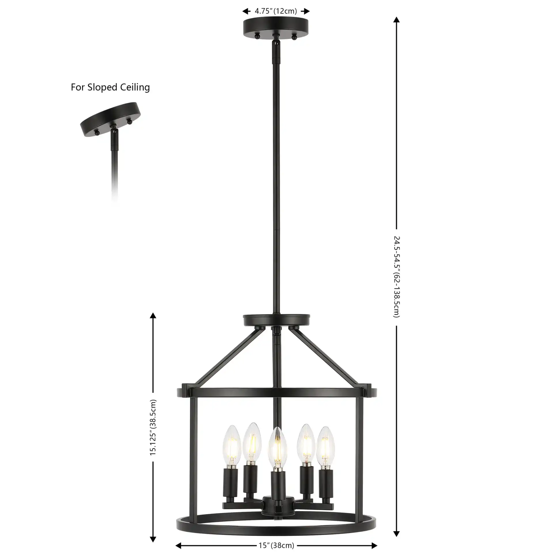 Navassa Five-Light Pendant in Black, detail view