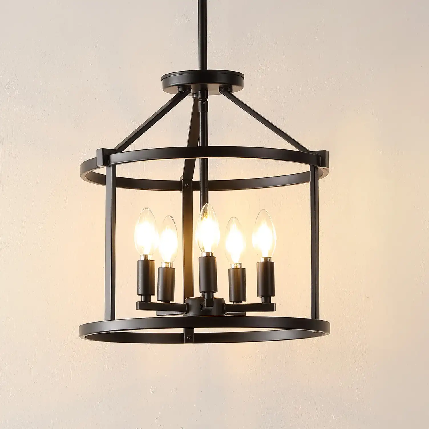 Navassa Five-Light Pendant in Black in a styled room
