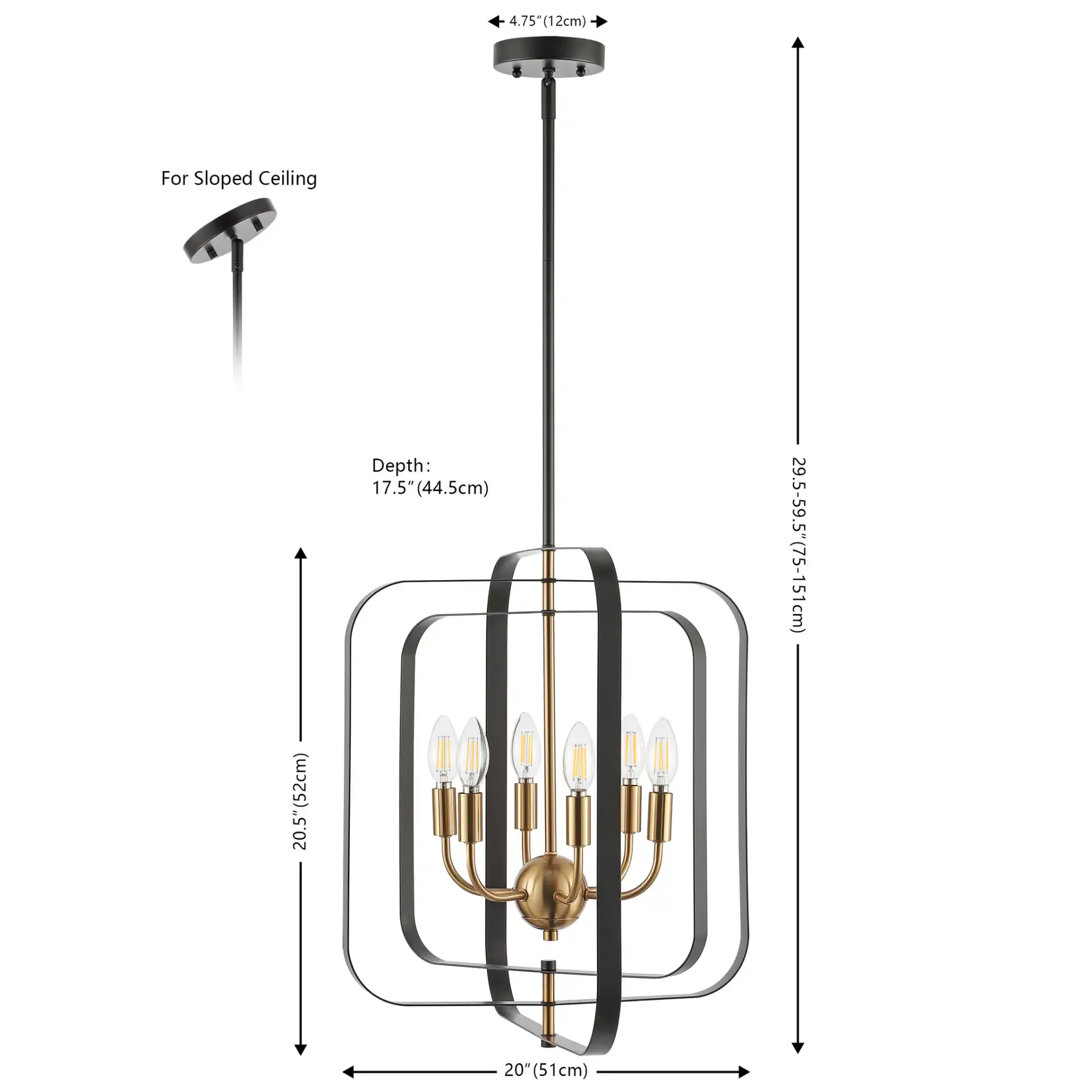 Dellyth Six-Light Pendant in Black / Brass, detail view