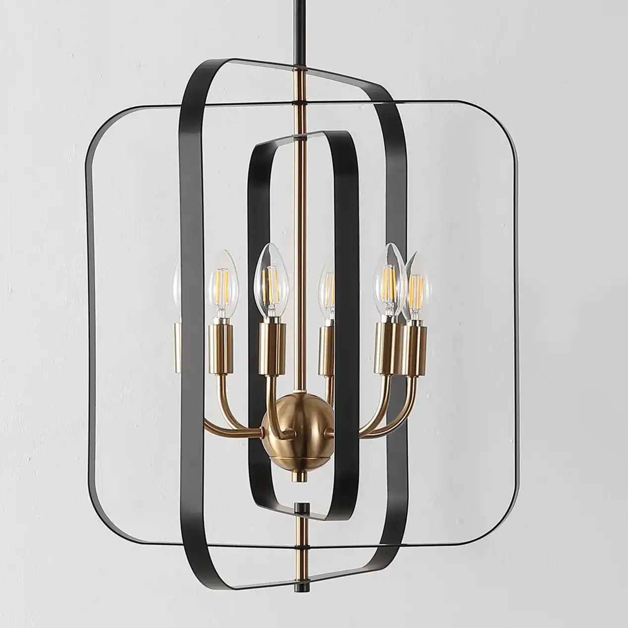 Dellyth Six-Light Pendant in Black / Brass, detail view