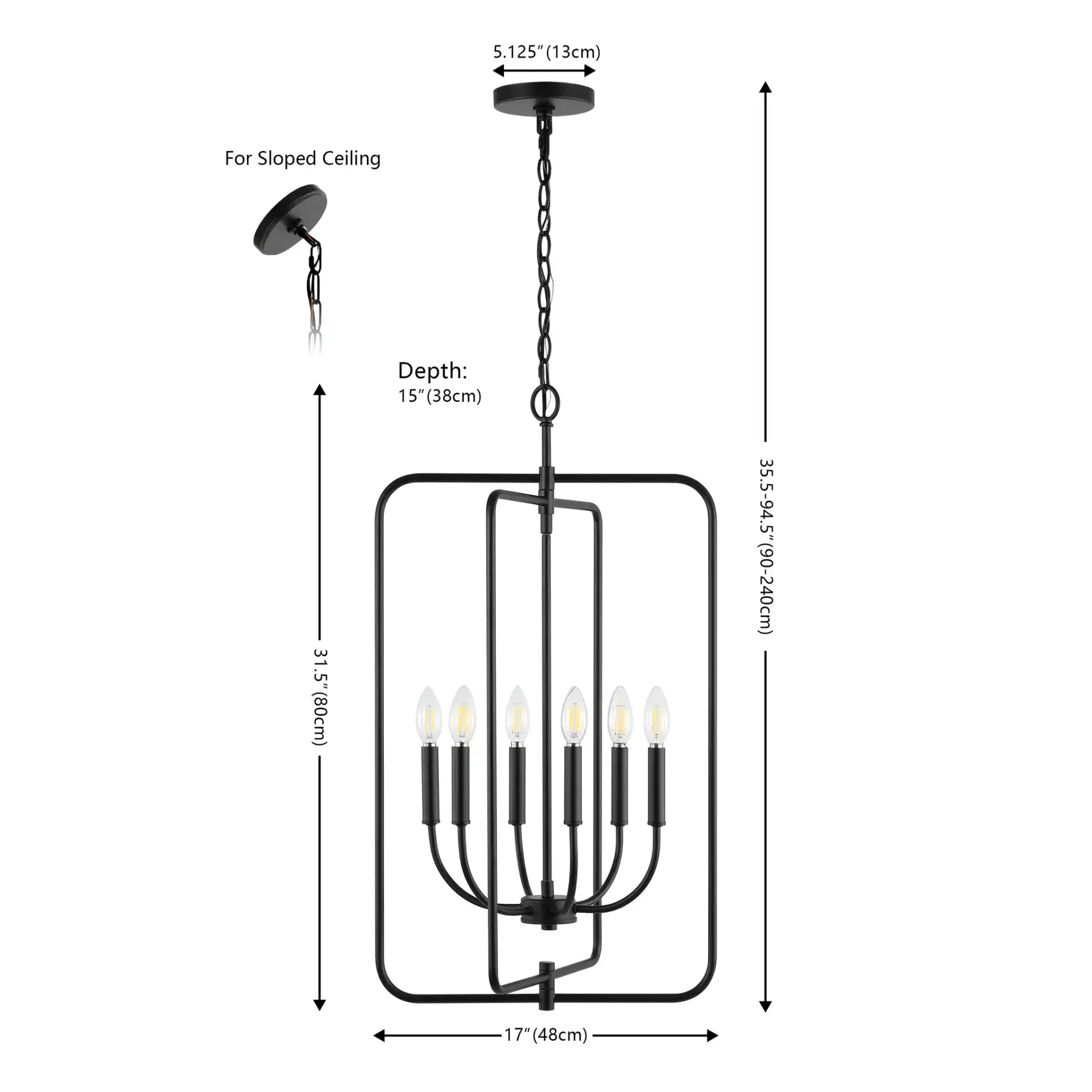Alto Six-Light Pendant in Black, detail view