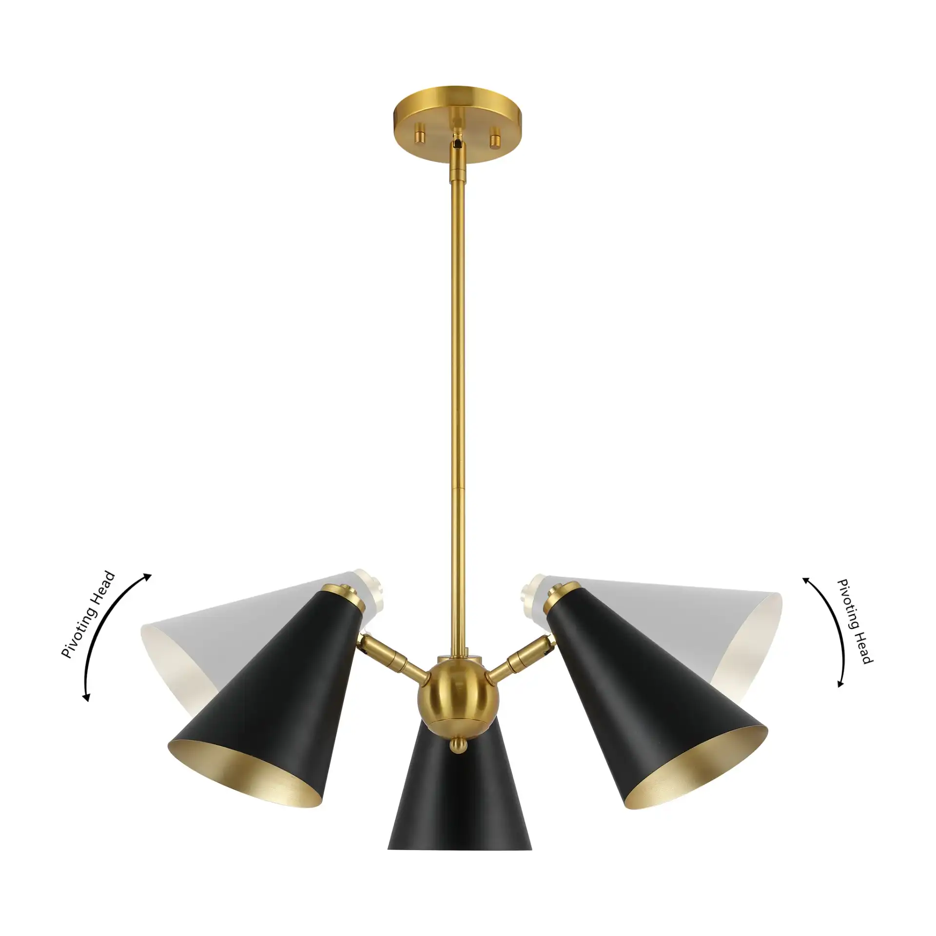 Naveeda Three-Light Pendant in Black / Brass, detail view