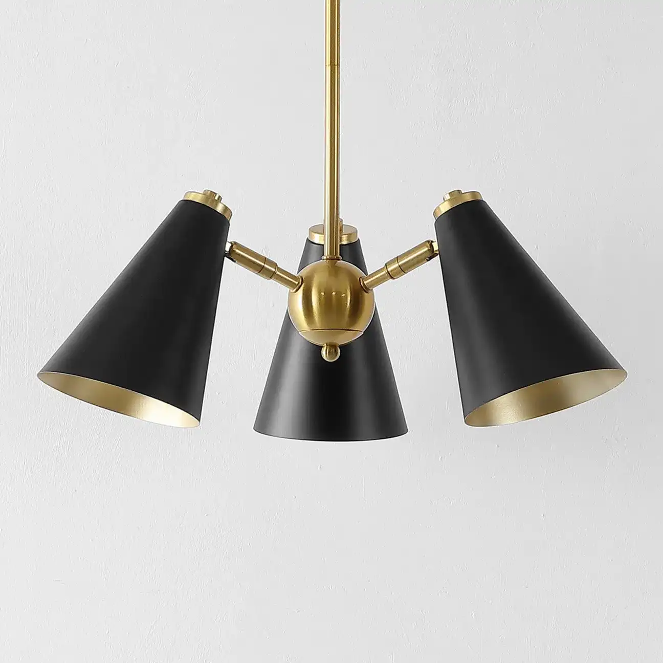 Naveeda Three-Light Pendant in Black / Brass, detail view