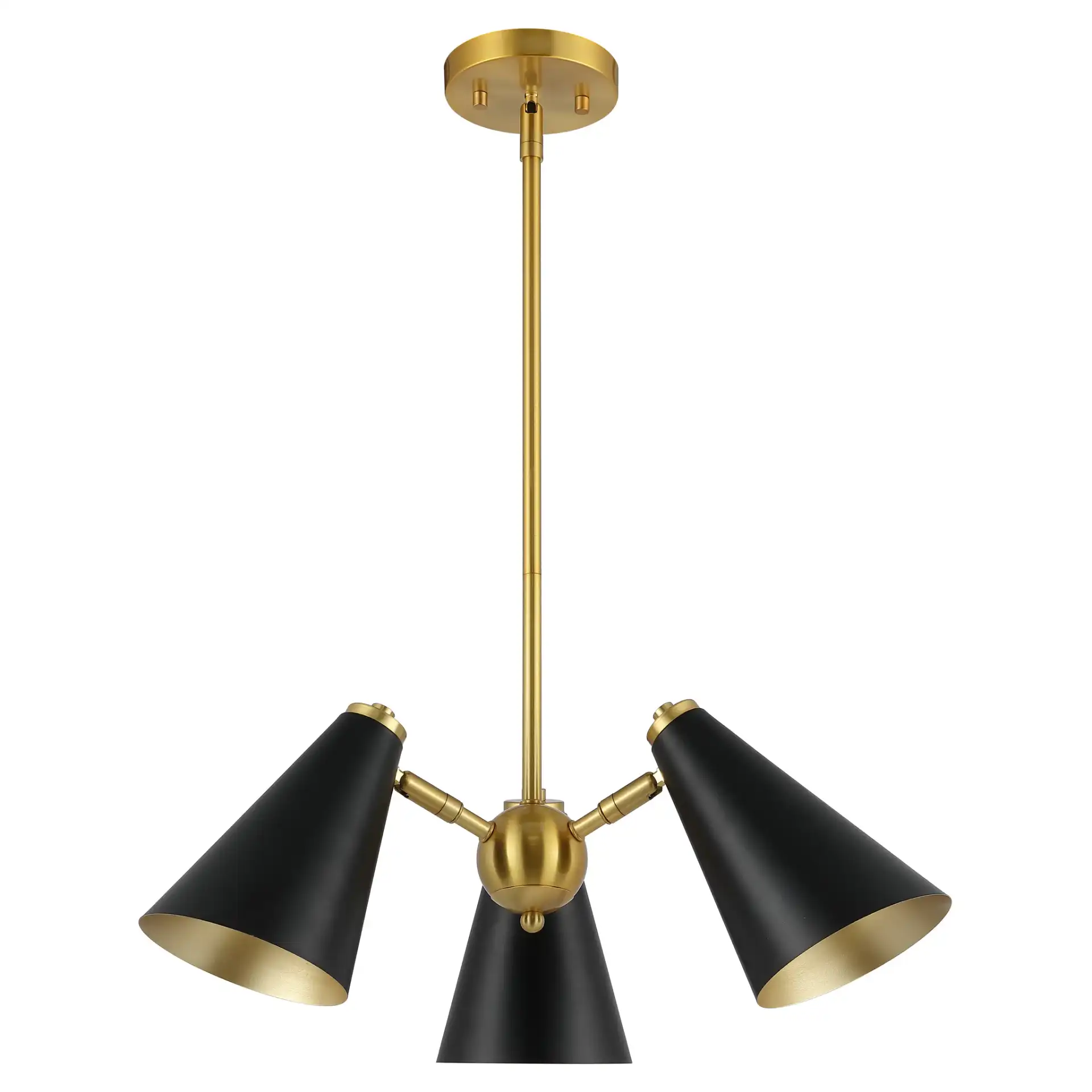 Naveeda Three-Light Pendant in Black / Brass, detail view
