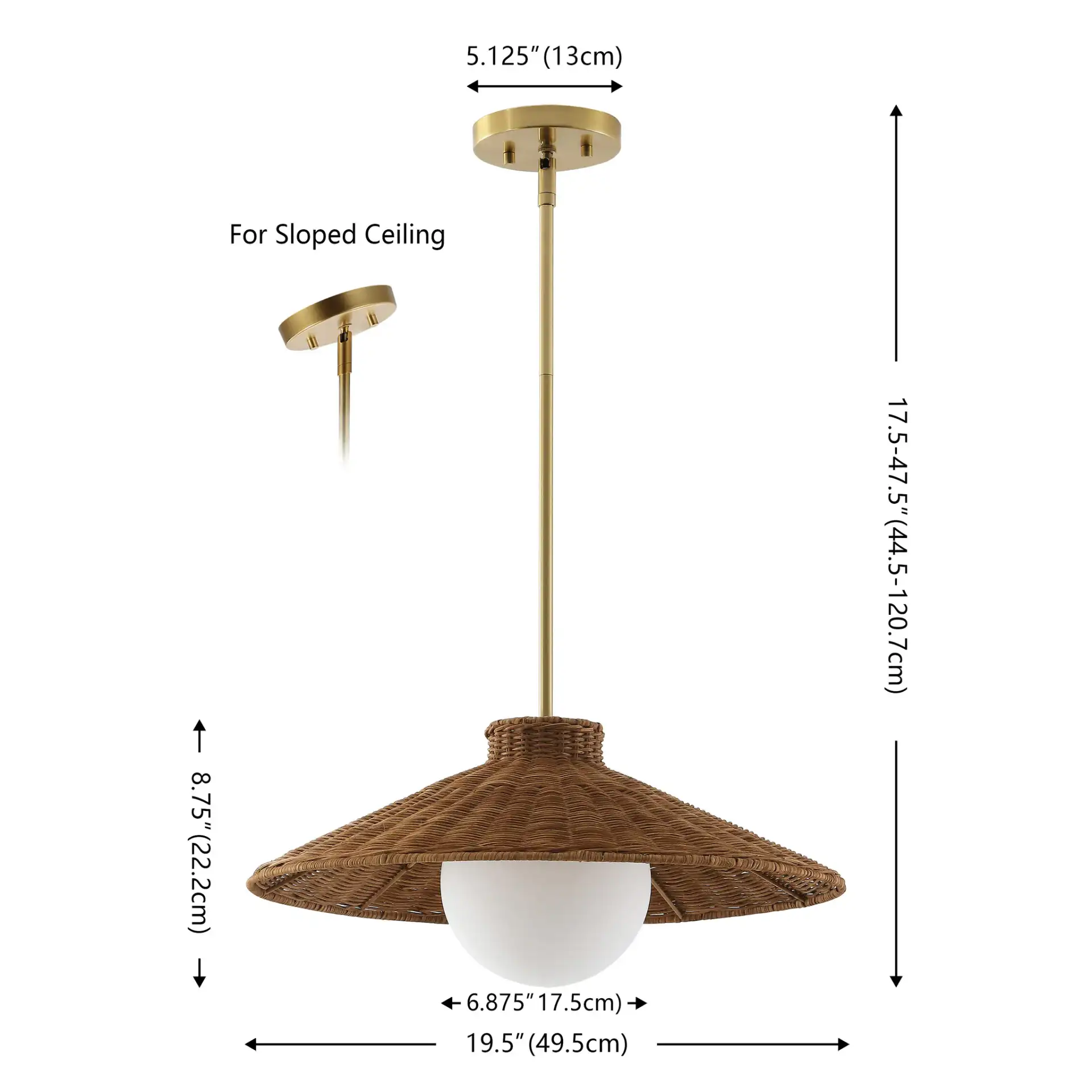 Kalena Pendant in Natural / Brass, detail view