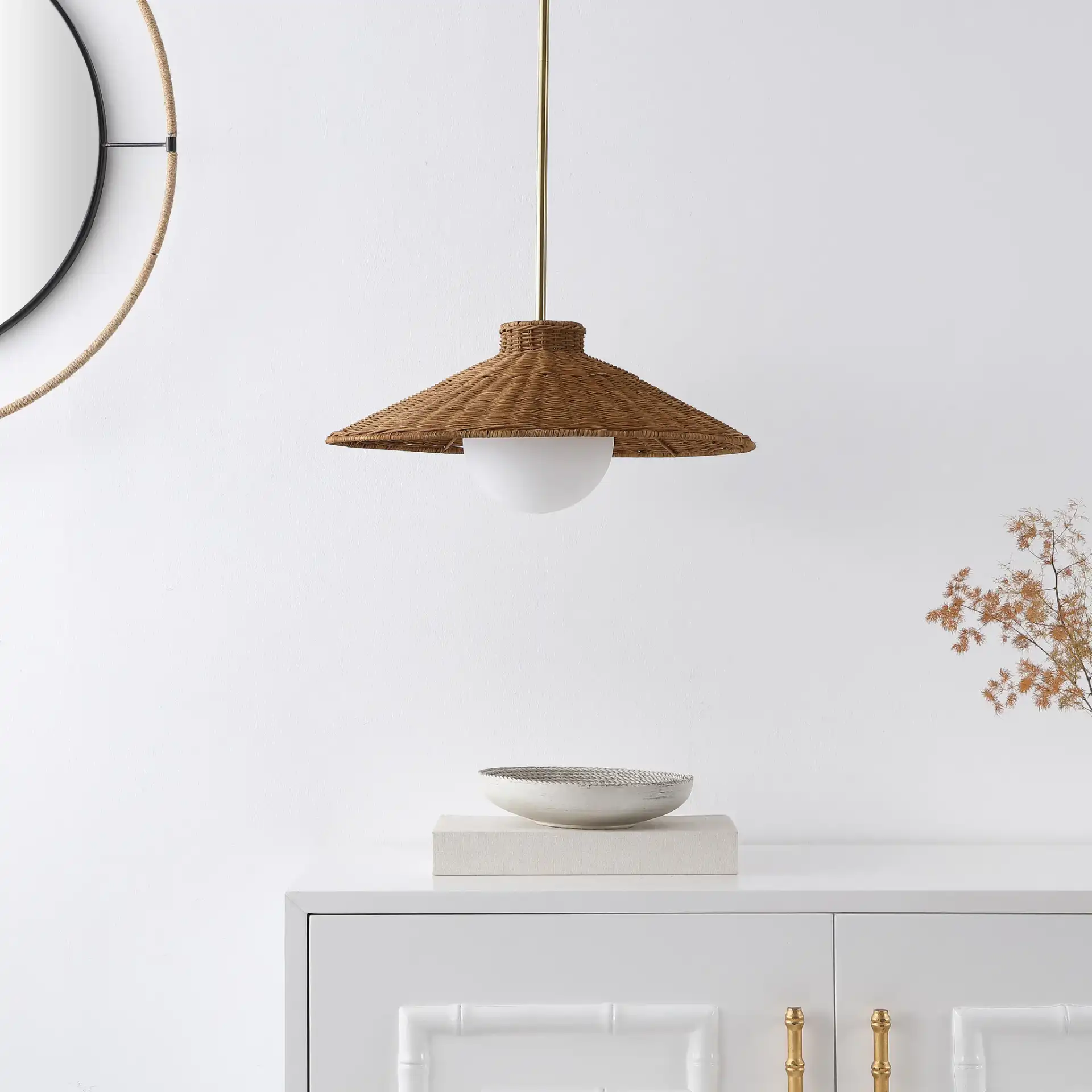 Kalena Pendant in Natural / Brass in a styled room