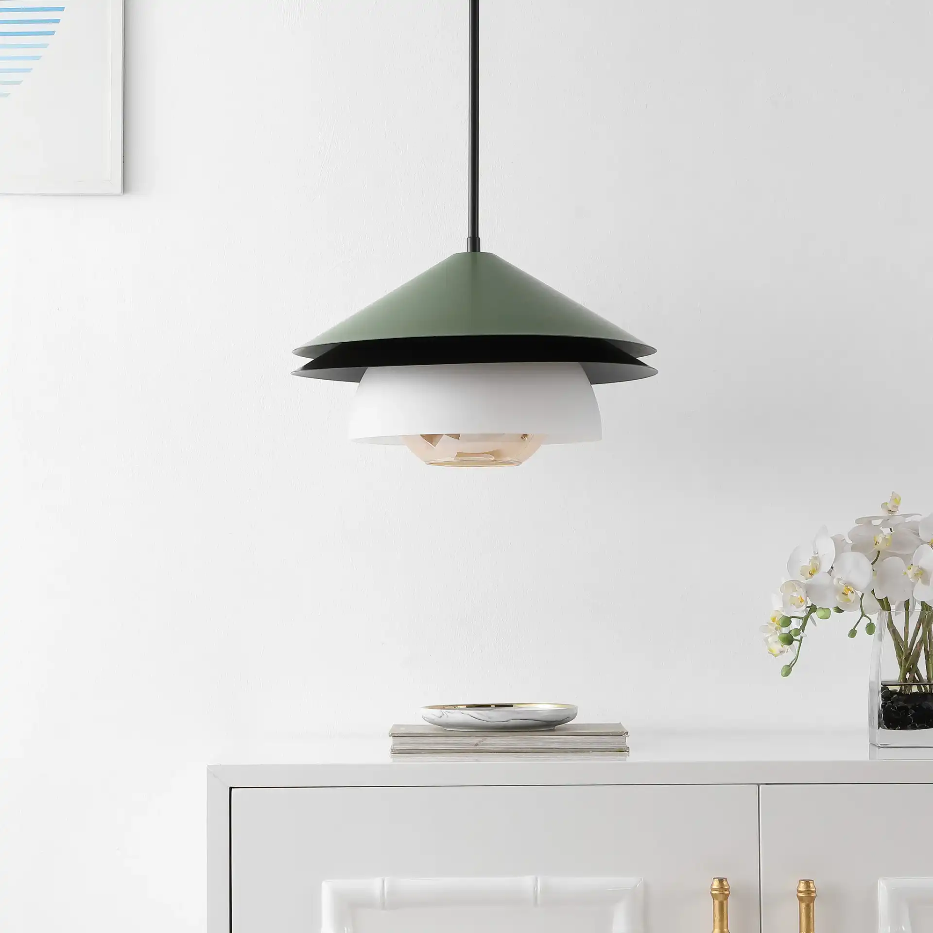 Jalen Pendant in Green in a styled room