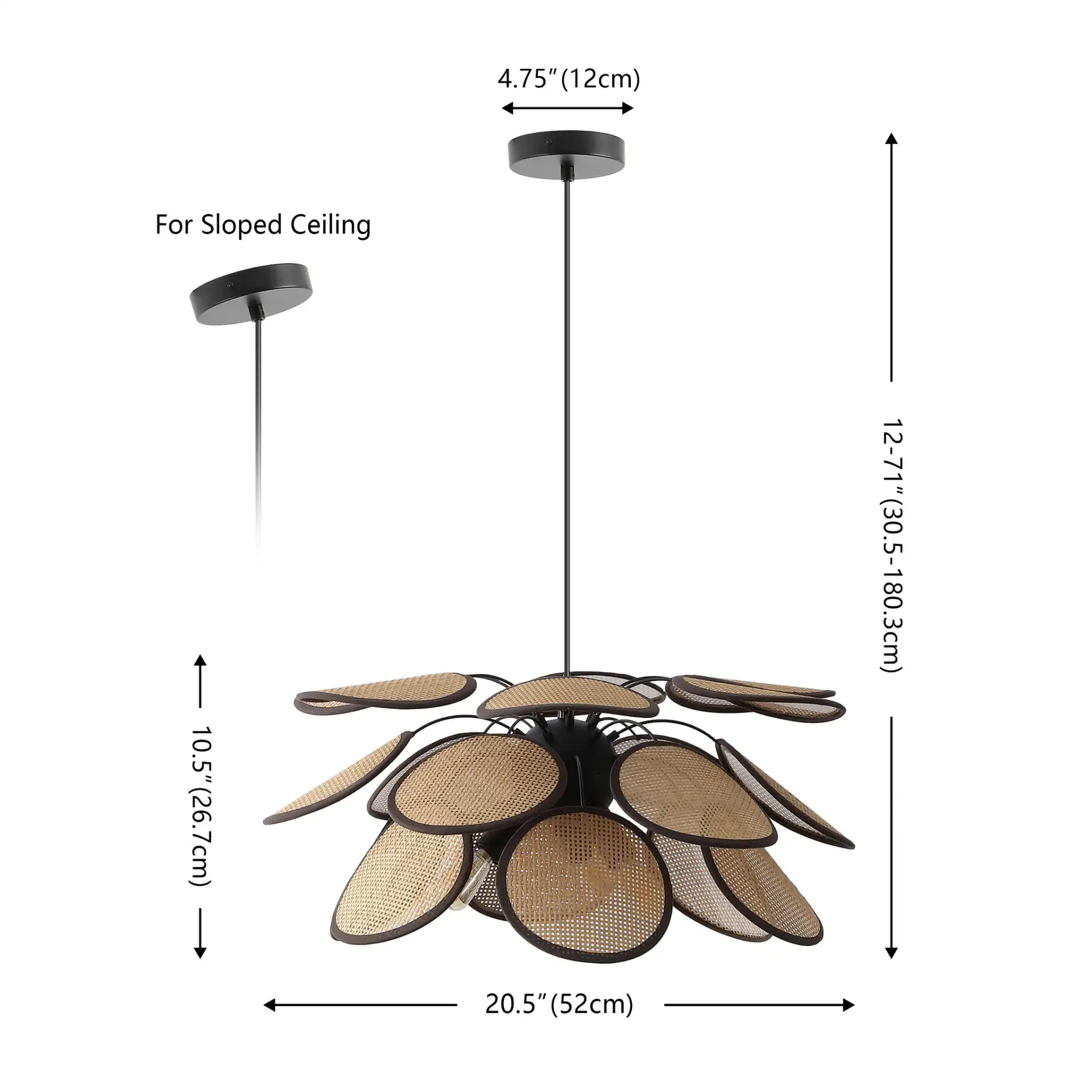 Luana Three-Light Pendant in Brown / Natural, detail view
