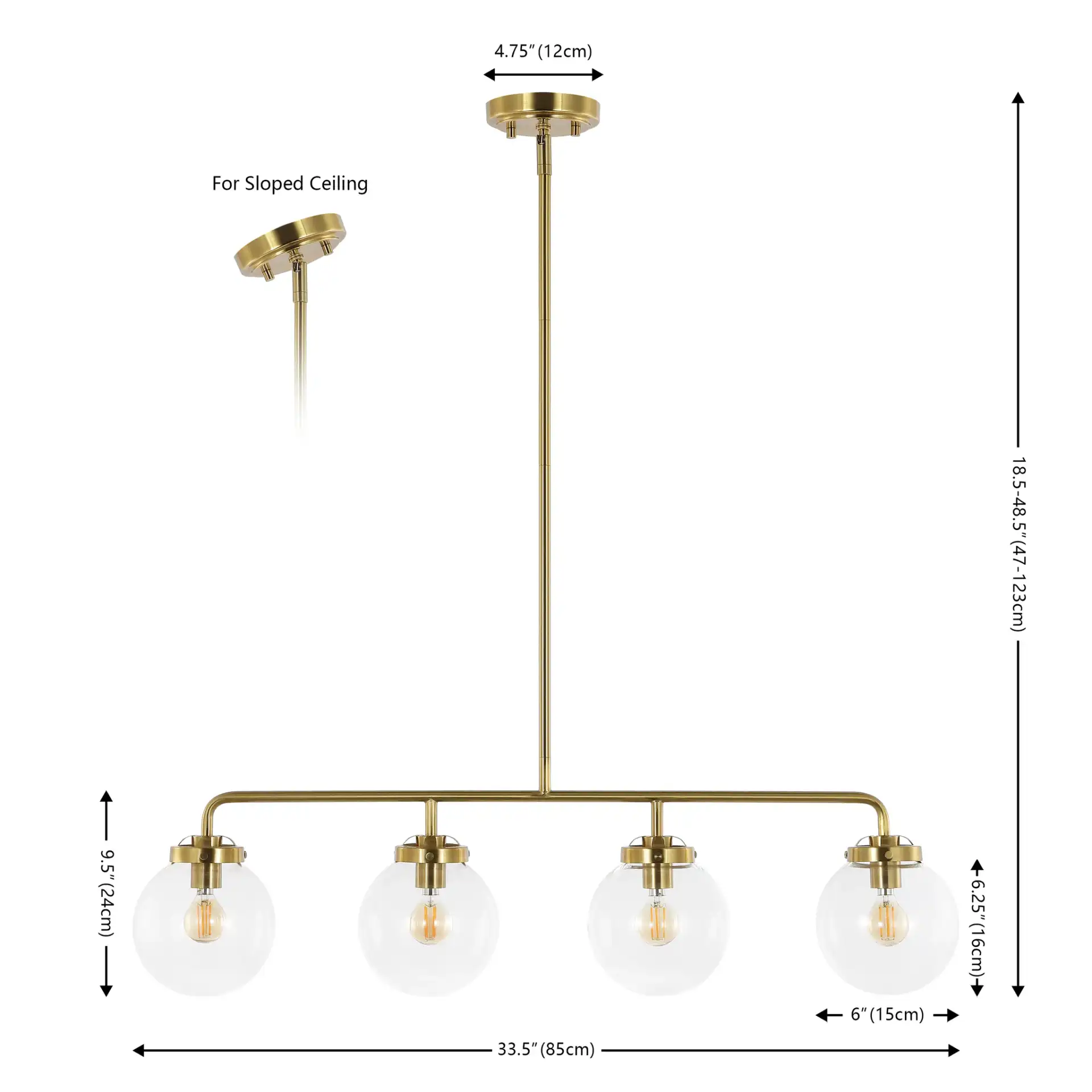Markle Four-Light Pendant in Brass, detail view