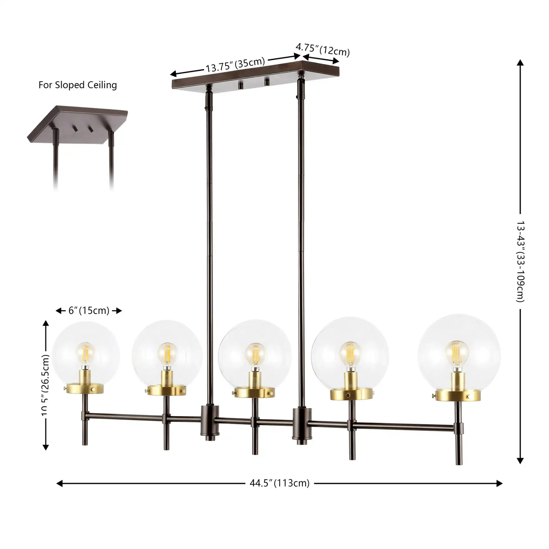 Mylah Five-Light Pendant in Oil Rub Bronze / Brass, detail view