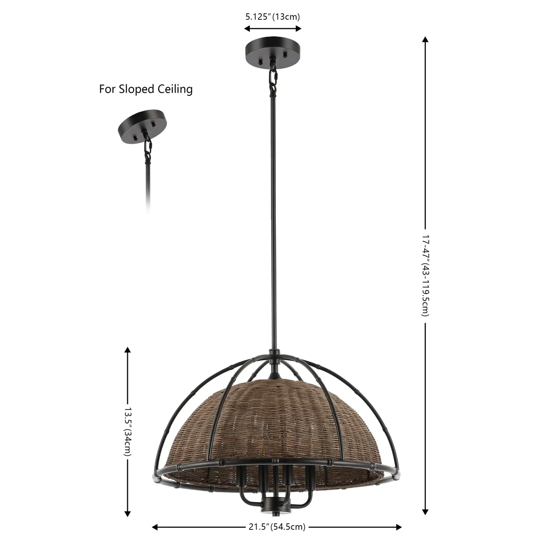 Paulina Four-Light Pendant in Dark Natural / Black, detail view