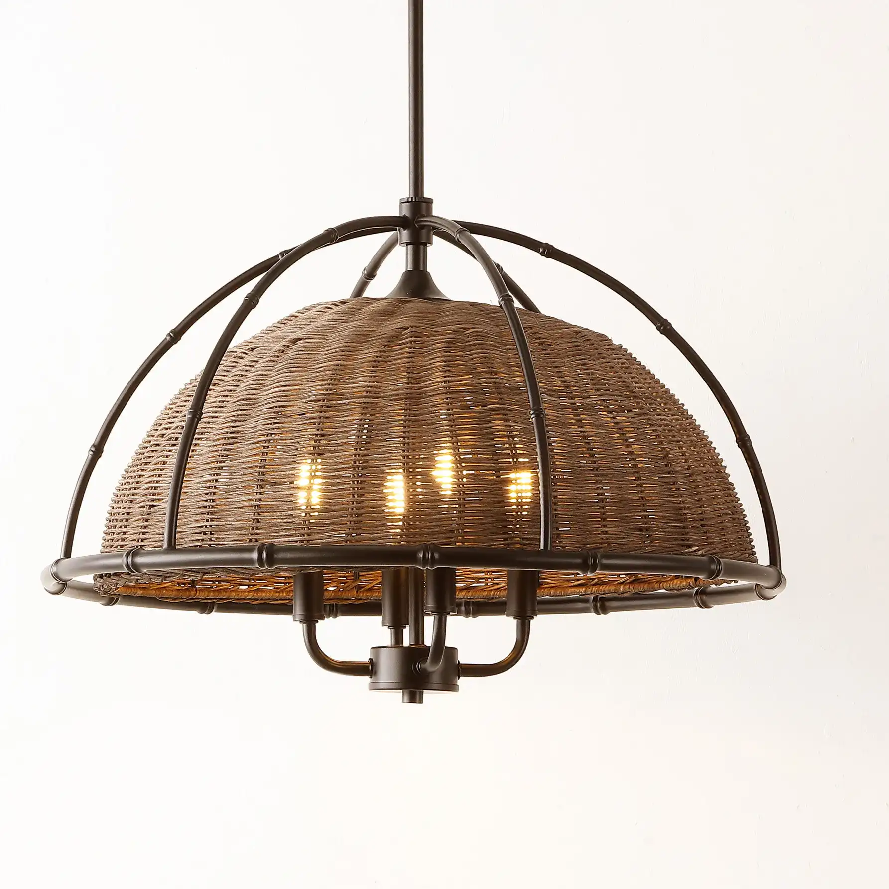 Paulina Four-Light Pendant in Dark Natural / Black in a styled room