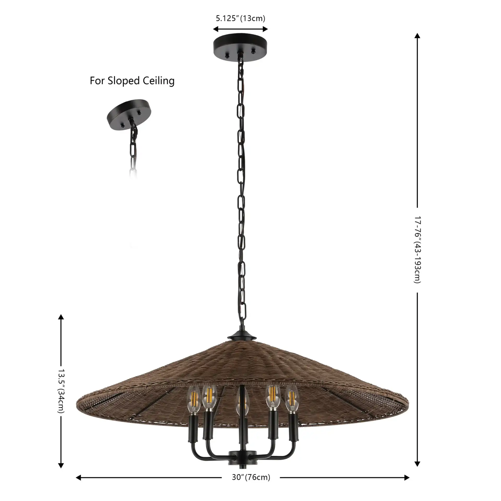 Palmera Five-Light Pendant in Dark Natural / Black, detail view