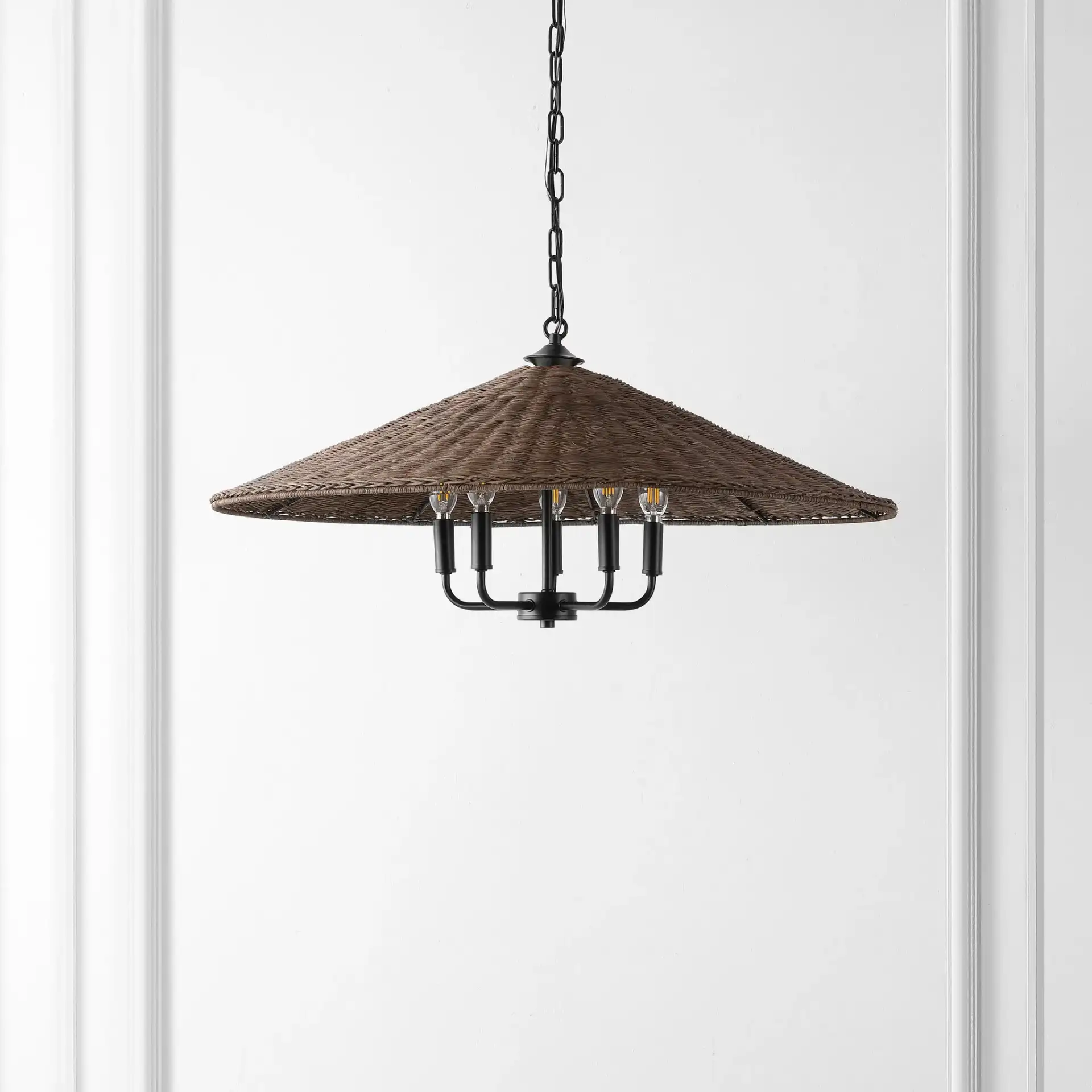 Palmera Five-Light Pendant in Dark Natural / Black in a styled room