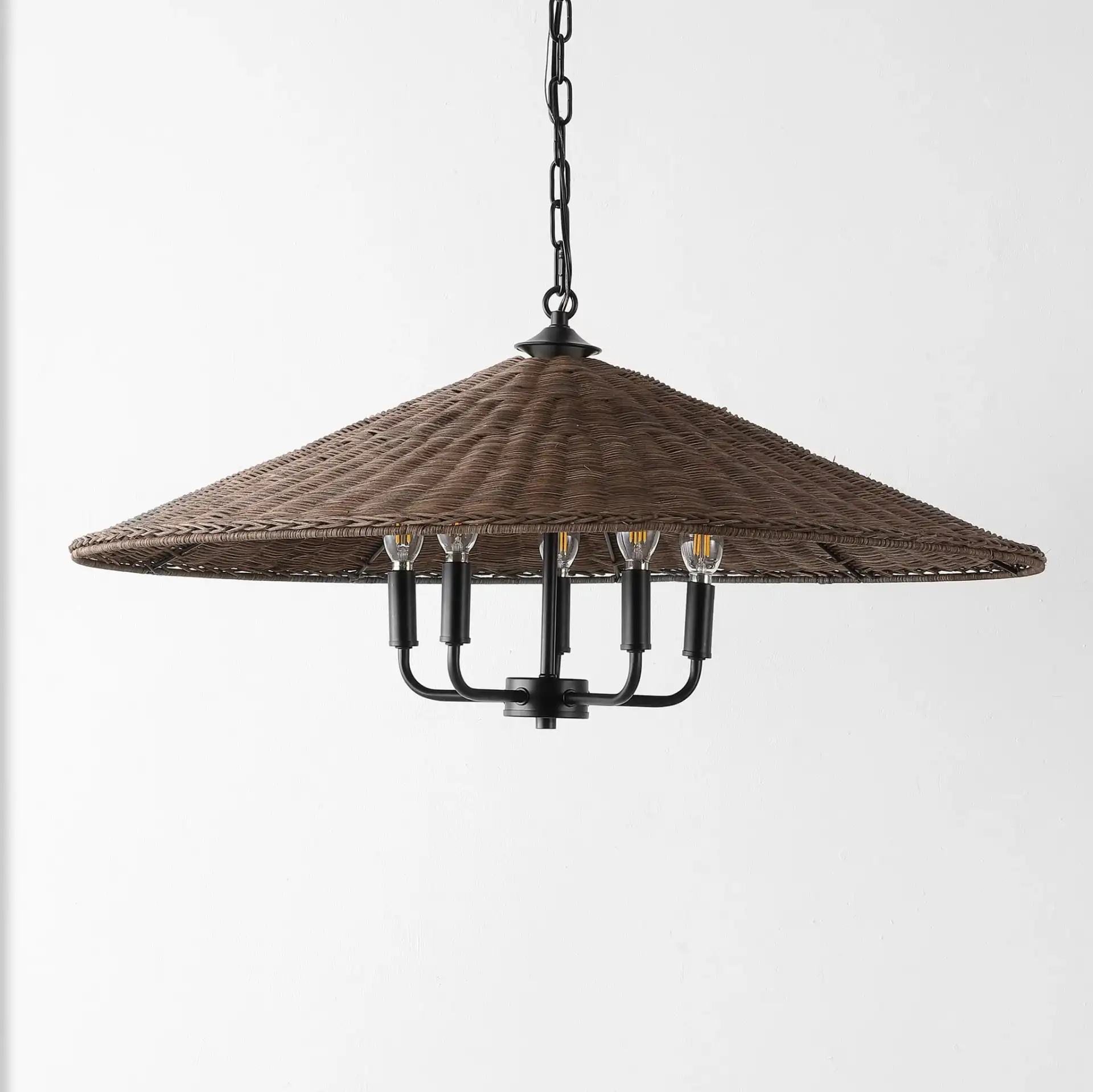 Palmera Five-Light Pendant in Dark Natural / Black, detail view