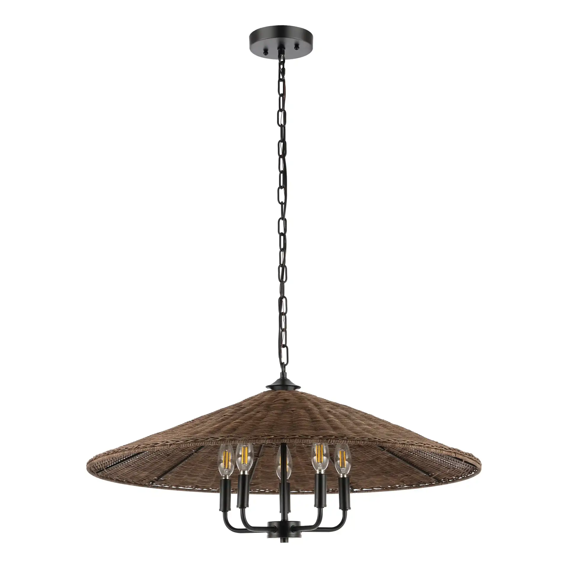 Palmera Five-Light Pendant in Dark Natural / Black, detail view