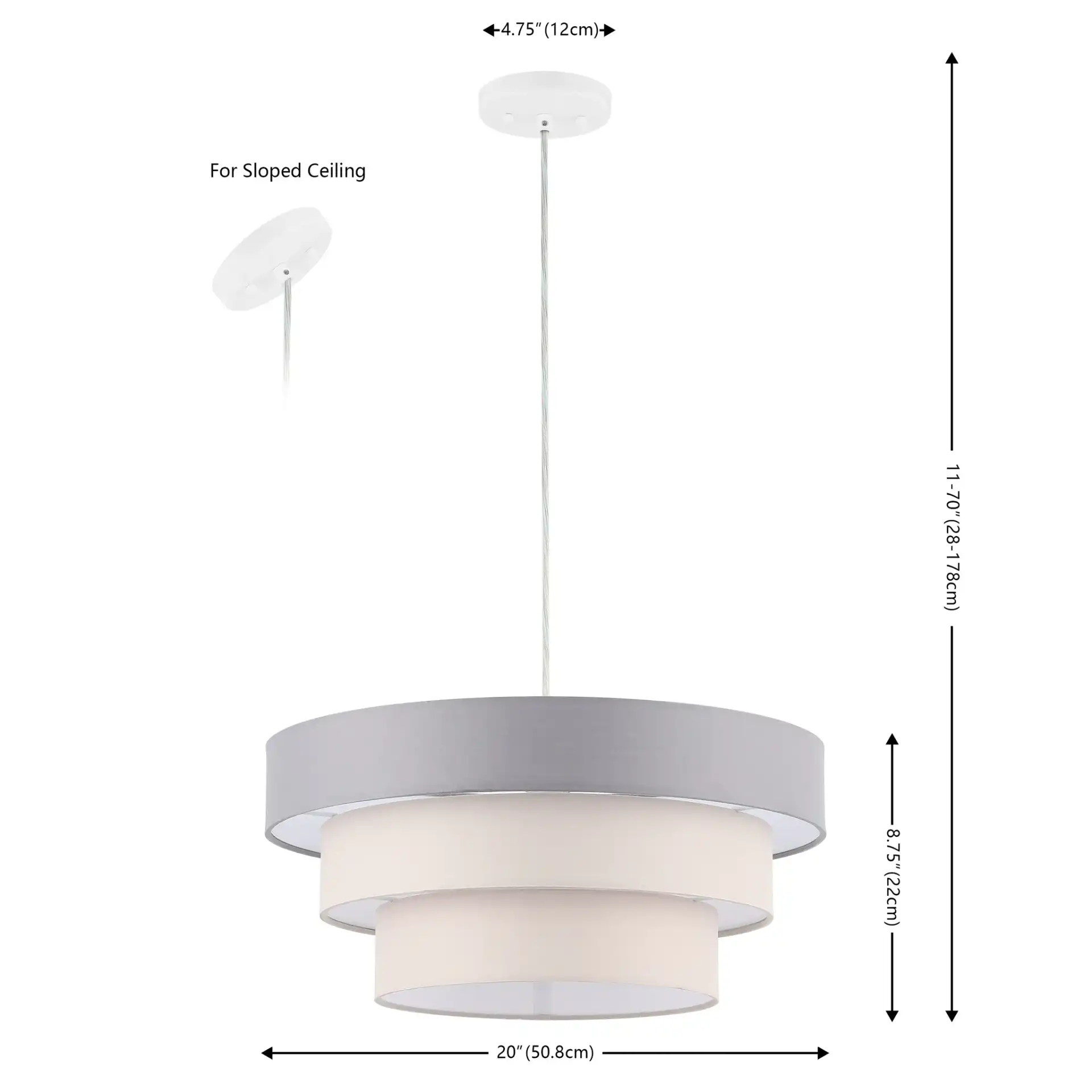 Clelia Pendant in Gray / White, detail view