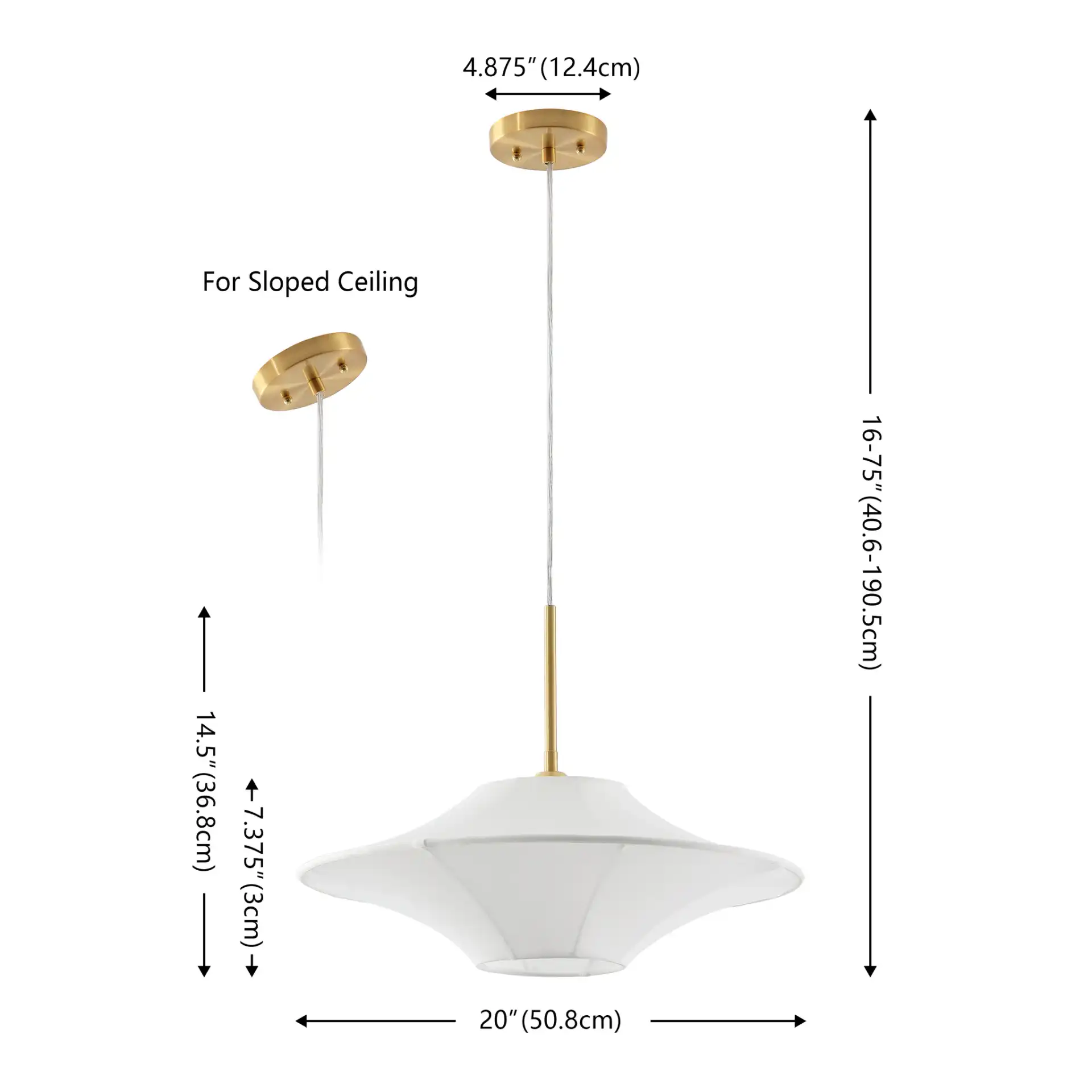 Lanai Pendant in White / Brass, detail view