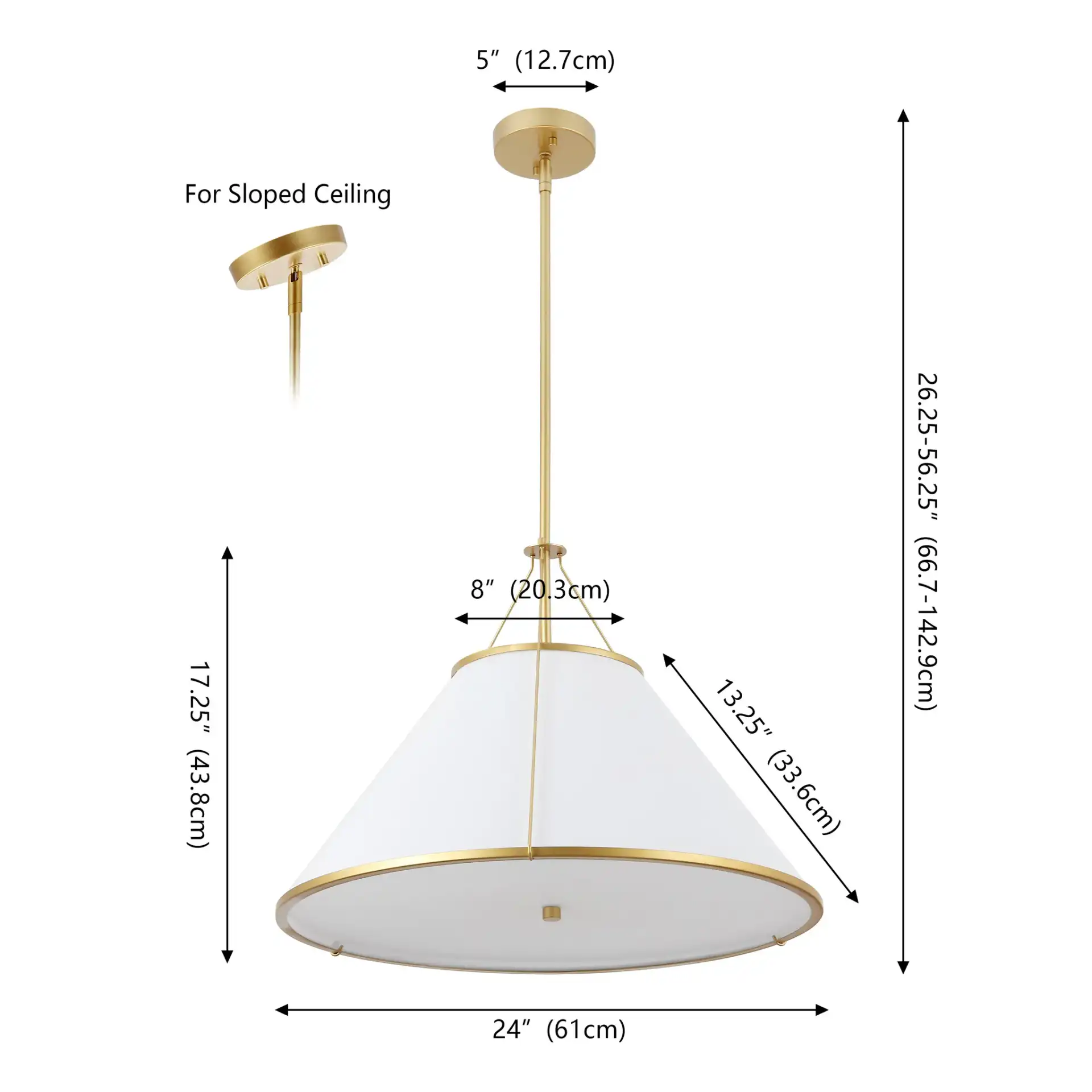 Lainey Three-Light Pendant in White / Gold, detail view
