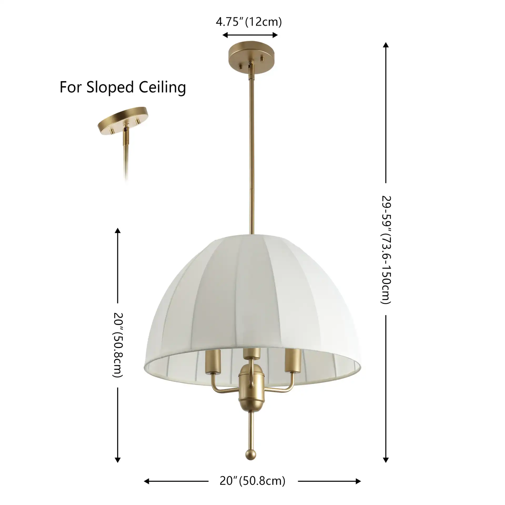 Silvie Three-Light Pendant in Cream / Gold, detail view