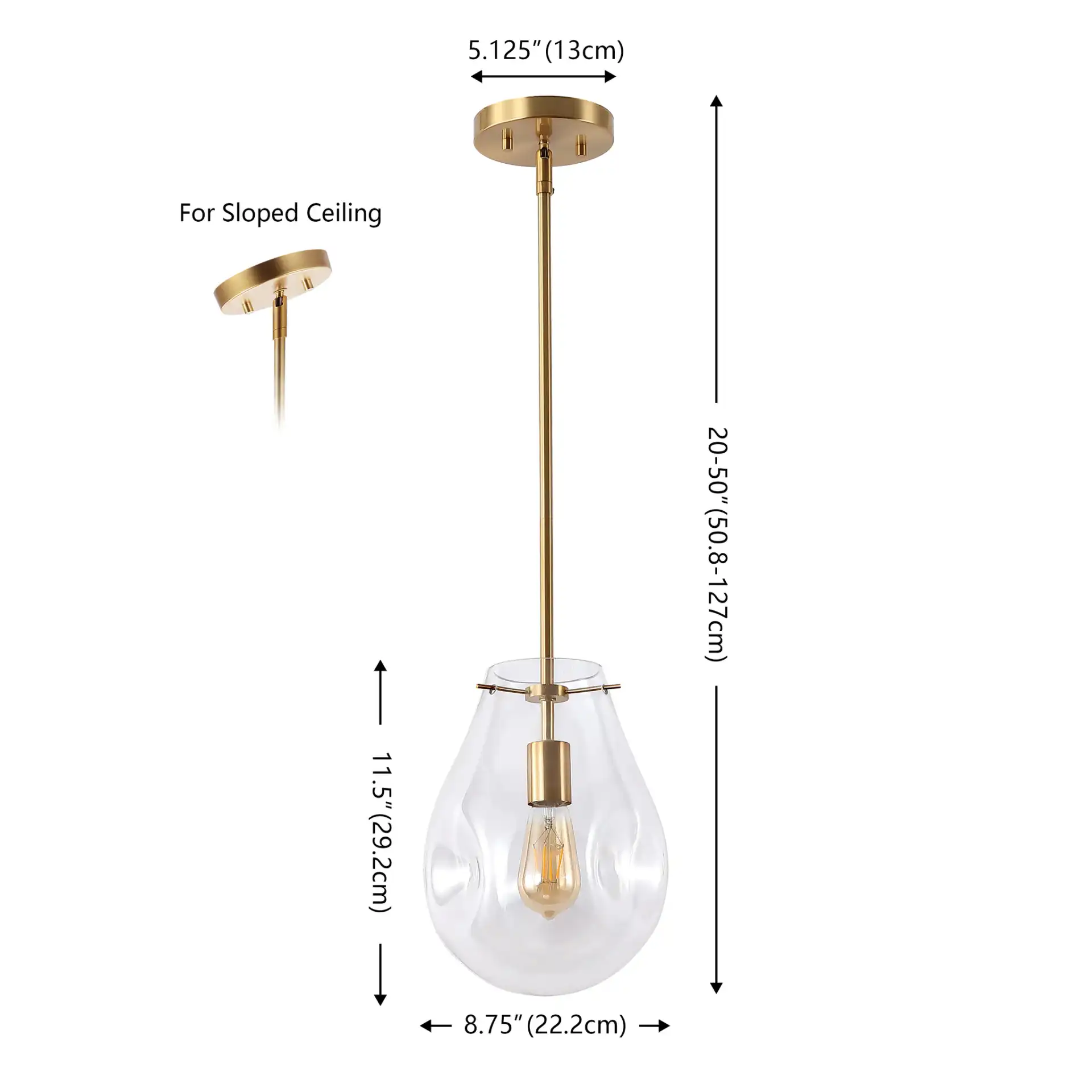 Elery Pendant in Clear / Brass, detail view
